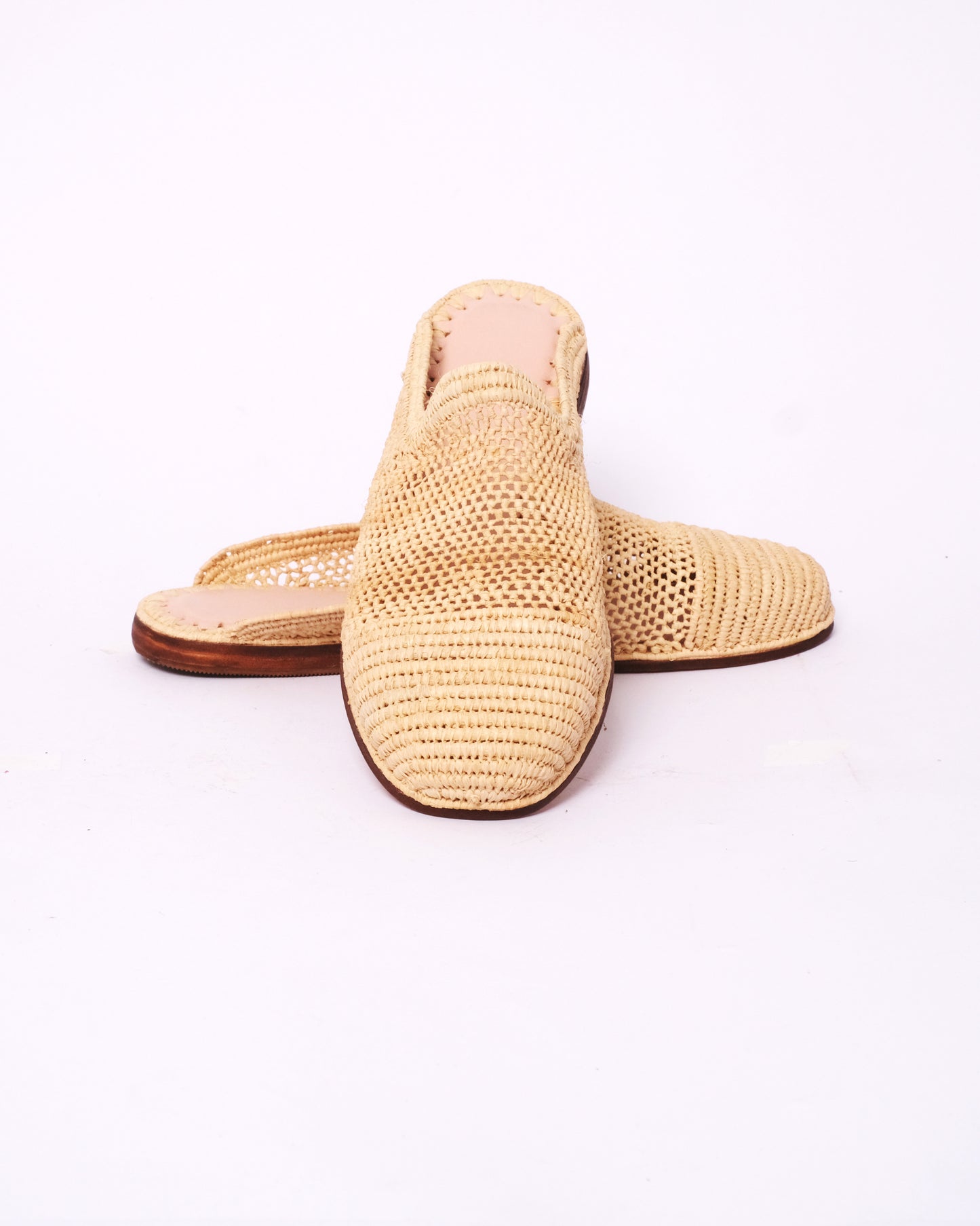 Breathable Raffia Mesh Mules – Handmade Moroccan Slip-On Flats