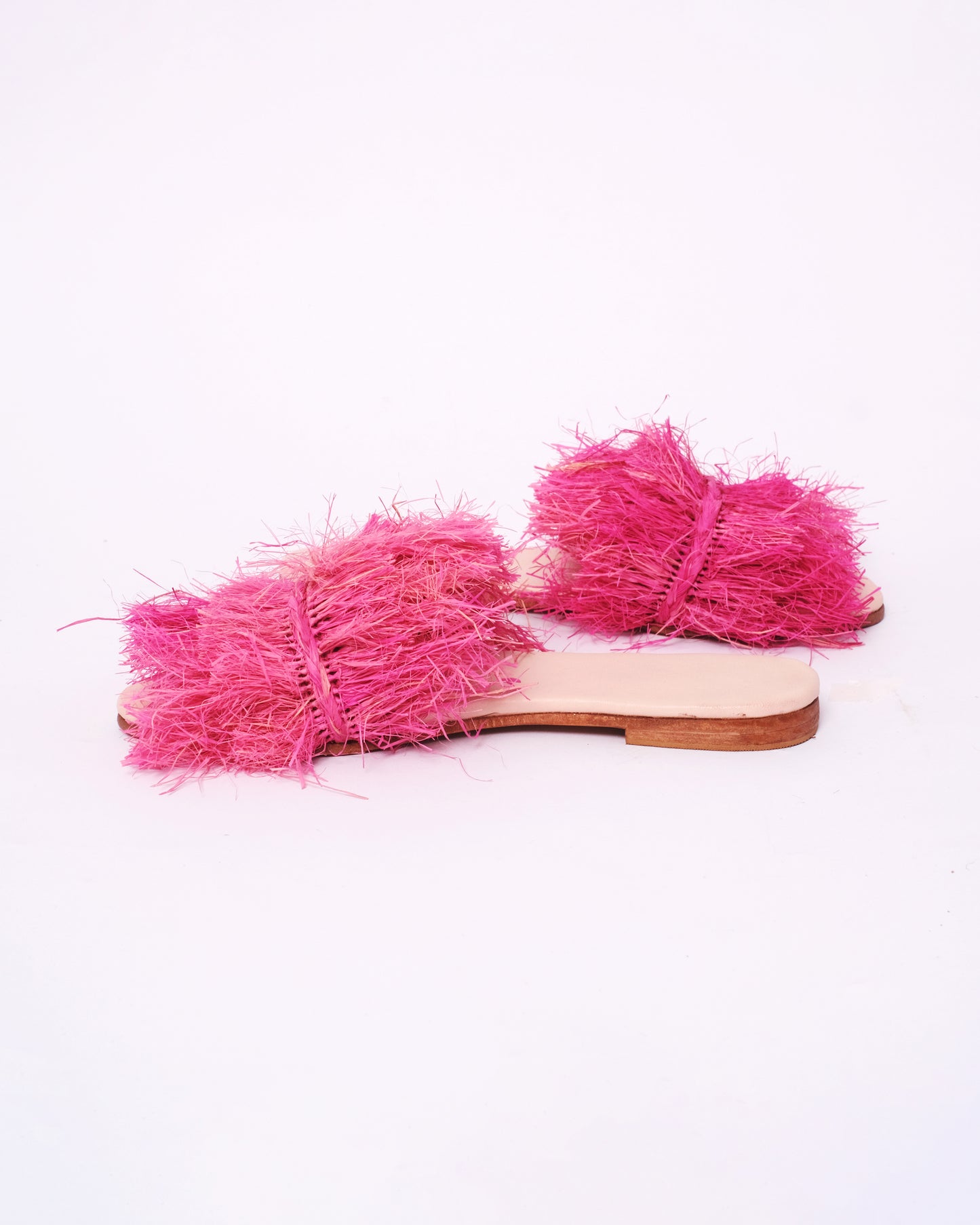 Women’s Pink Raffia Fringe Slides – Handmade in Morocco