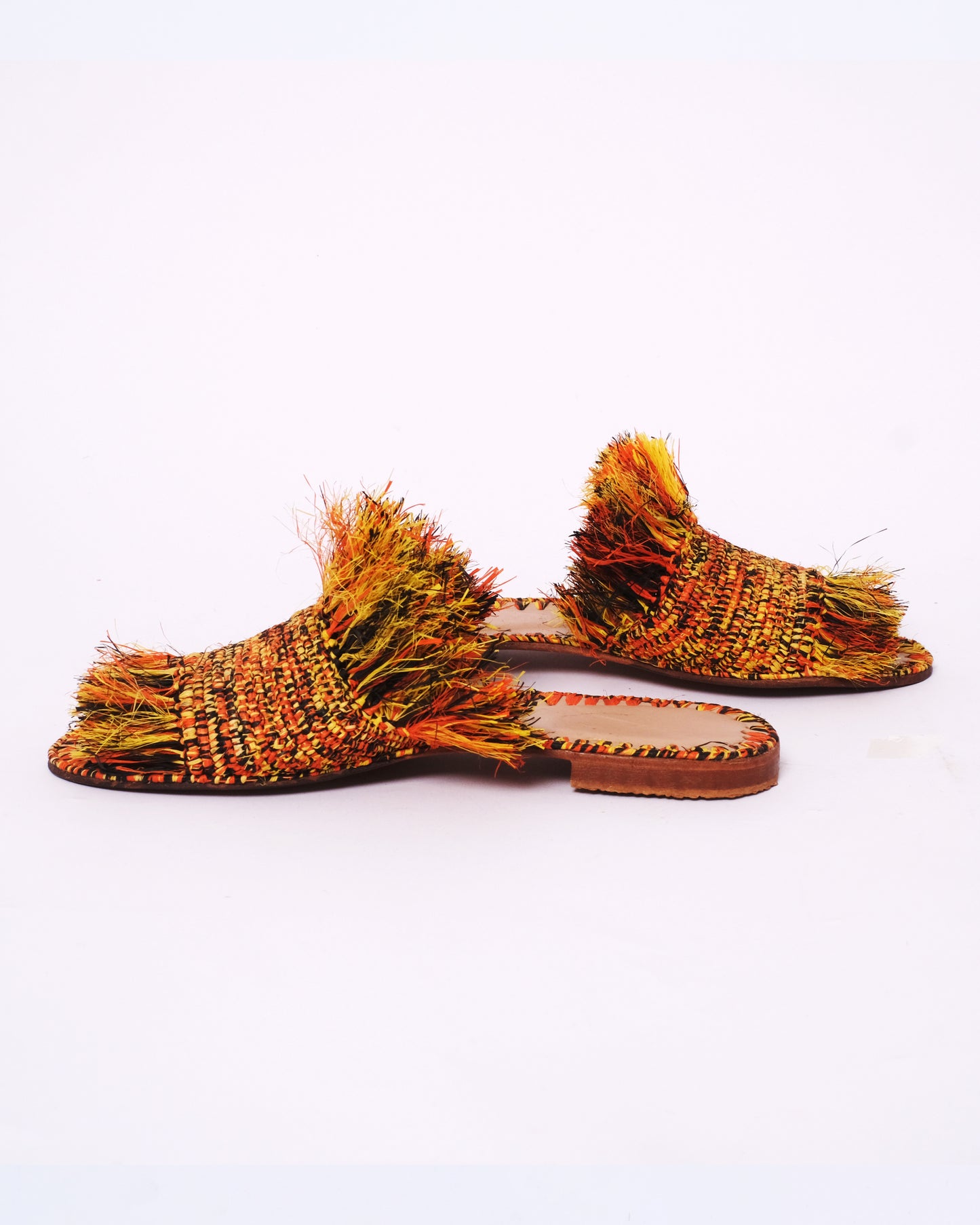 Sunset Fringe Raffia Slides – Handmade Moroccan Boho Sandals