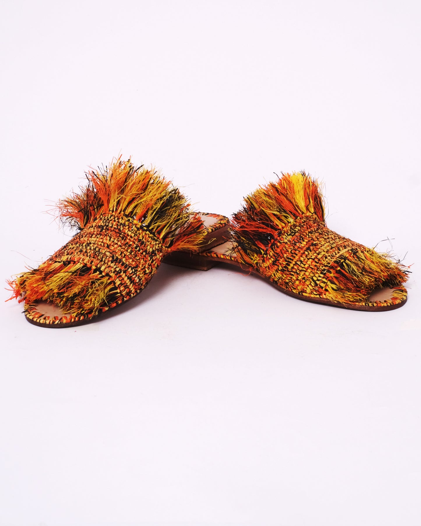 Sunset Fringe Raffia Slides – Handmade Moroccan Boho Sandals