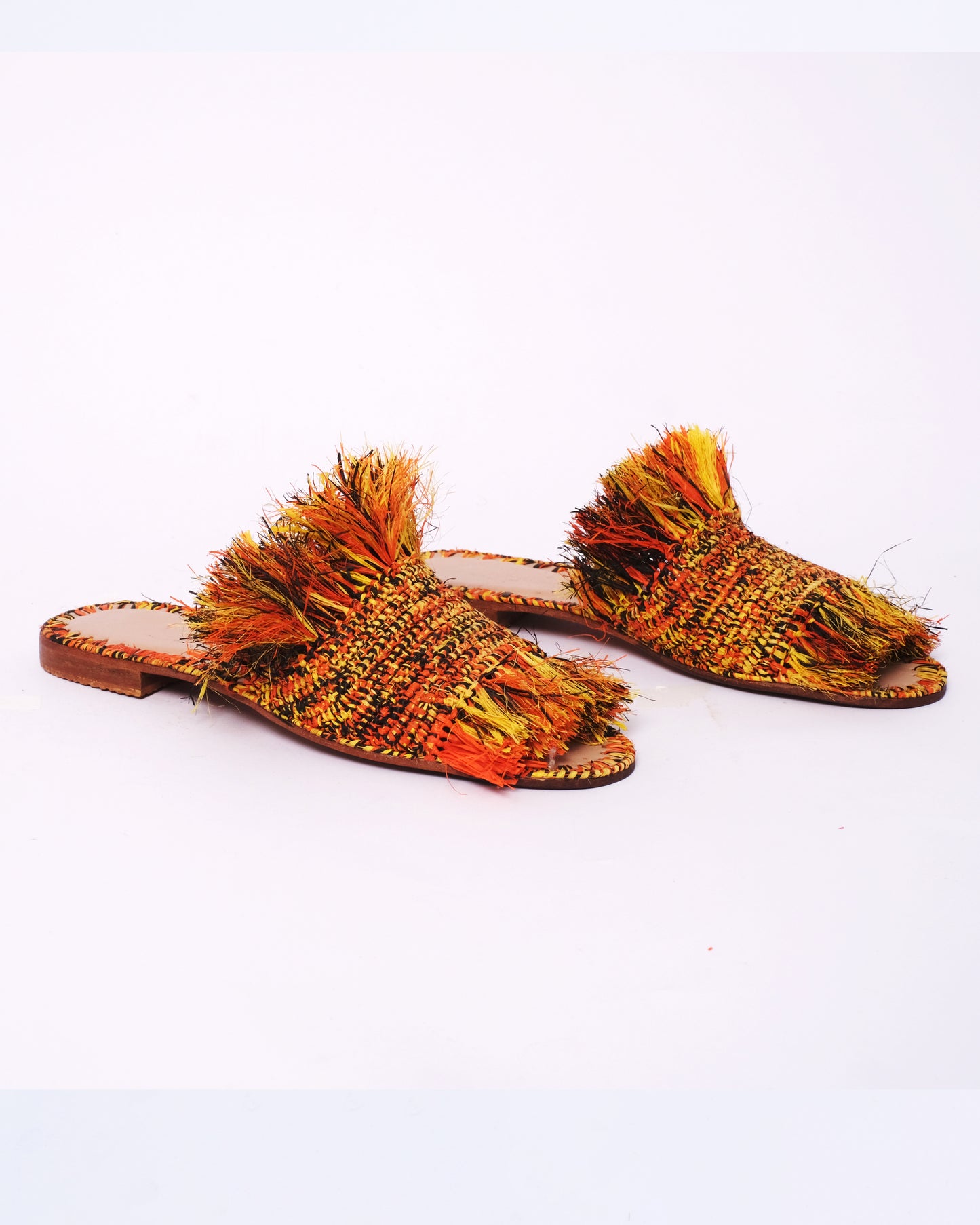 Sunset Fringe Raffia Slides – Handmade Moroccan Boho Sandals