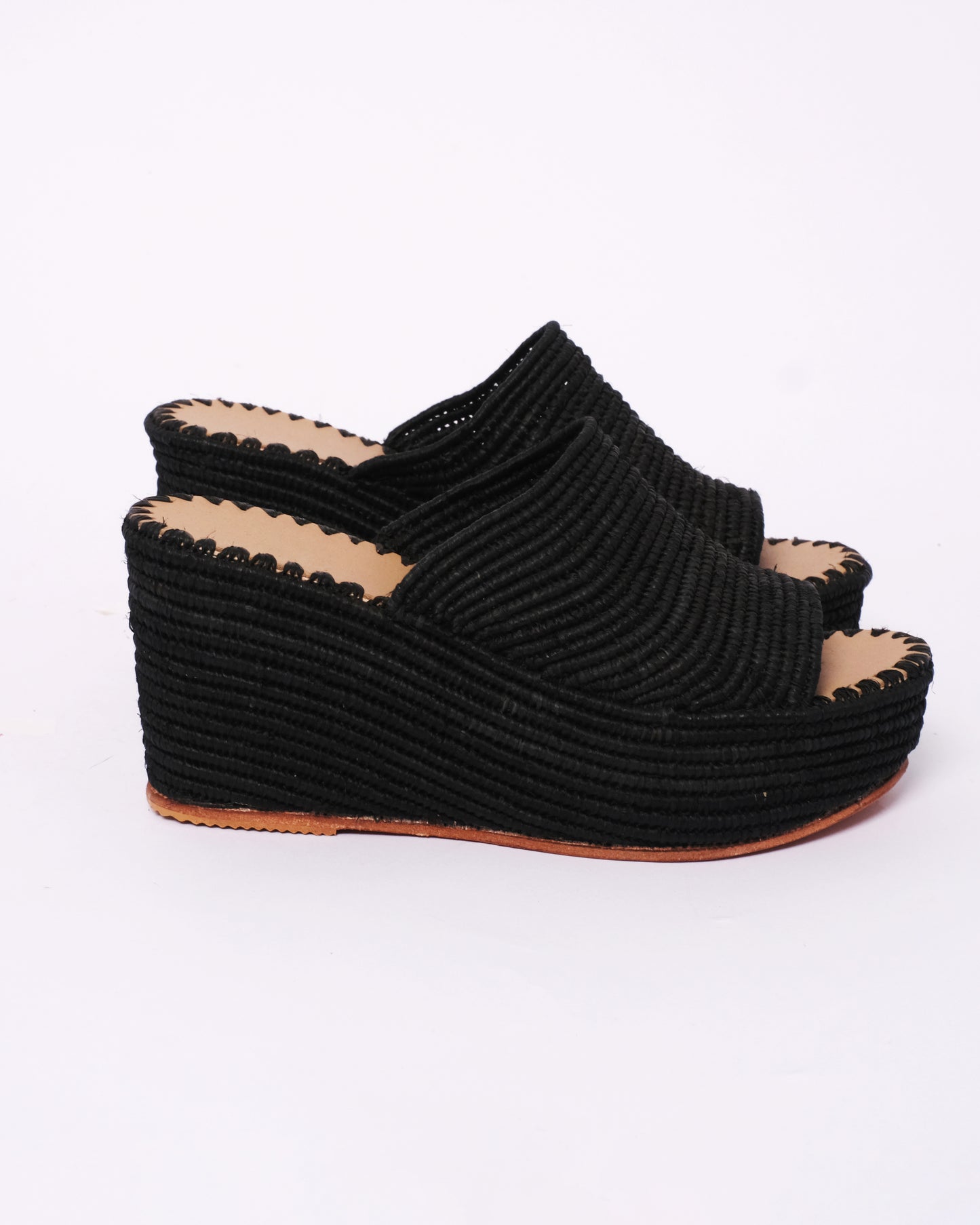 Women’s Black Raffia Platform Wedges – Handmade in Morocco