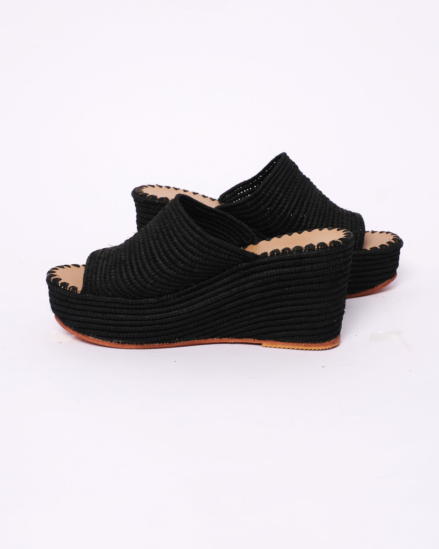 Women’s Black Raffia Platform Wedges – Handmade in Morocco