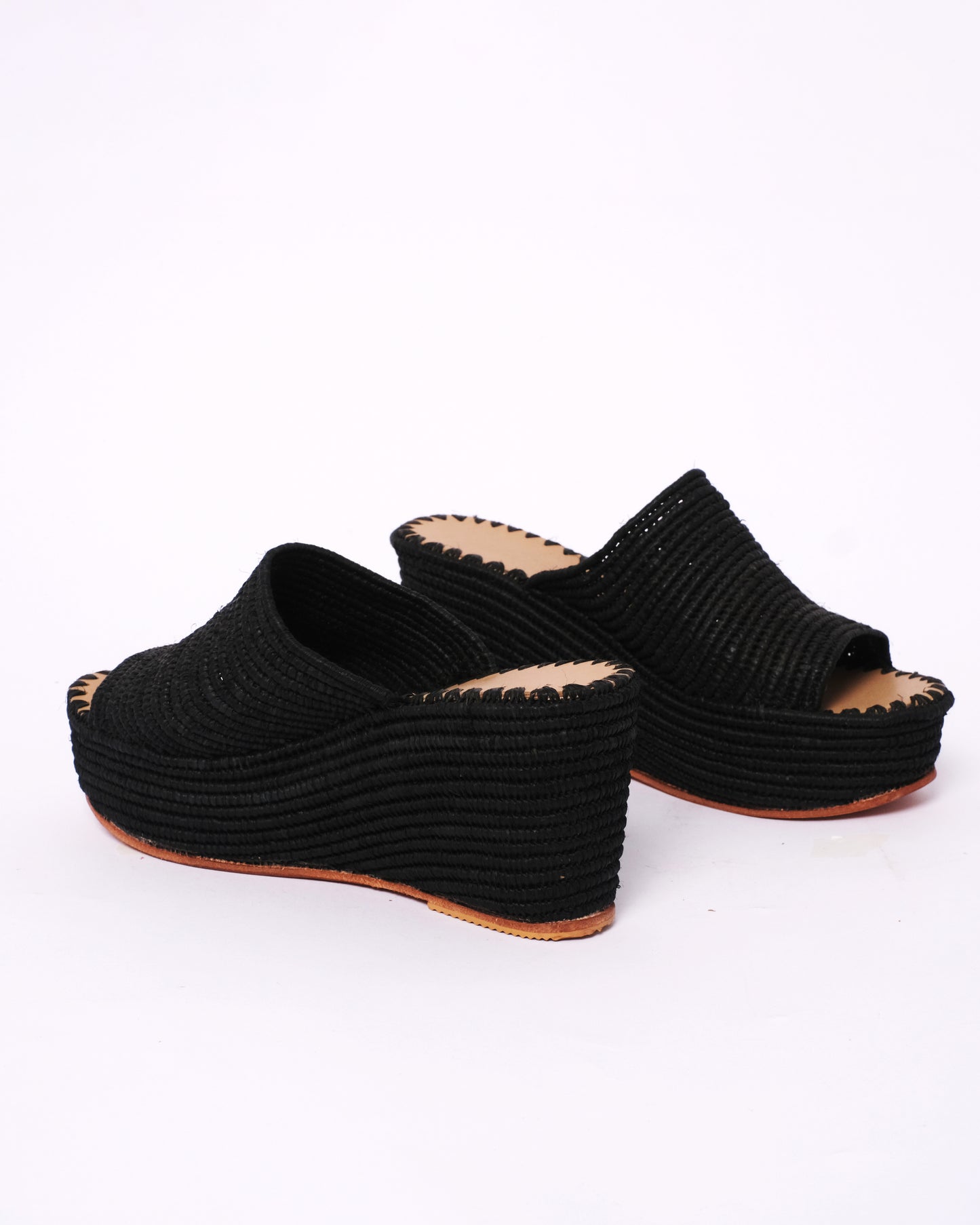 Women’s Black Raffia Platform Wedges – Handmade in Morocco