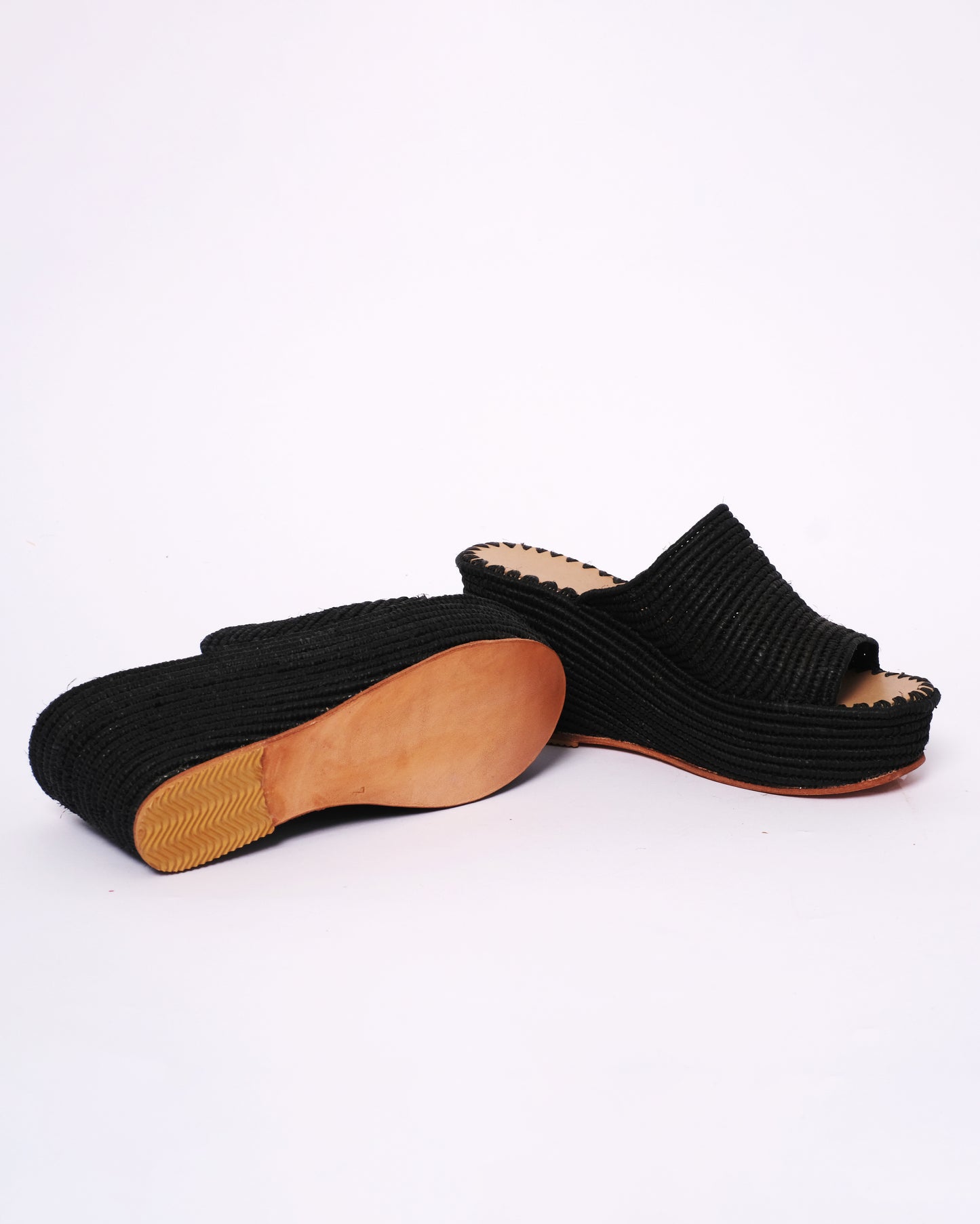 Women’s Black Raffia Platform Wedges – Handmade in Morocco