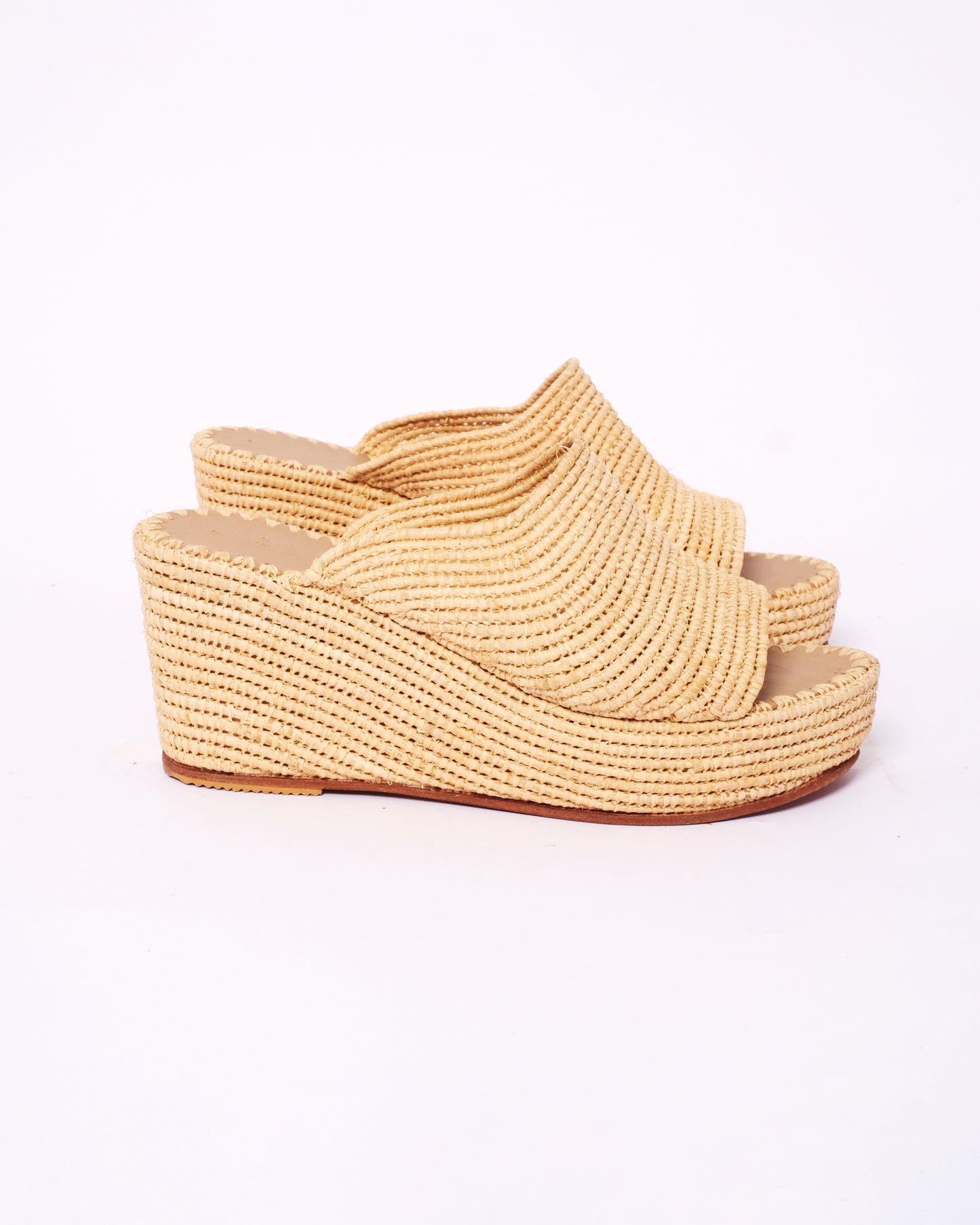 Natural Raffia Wedge Mules – Handmade Moroccan Platform Sandals