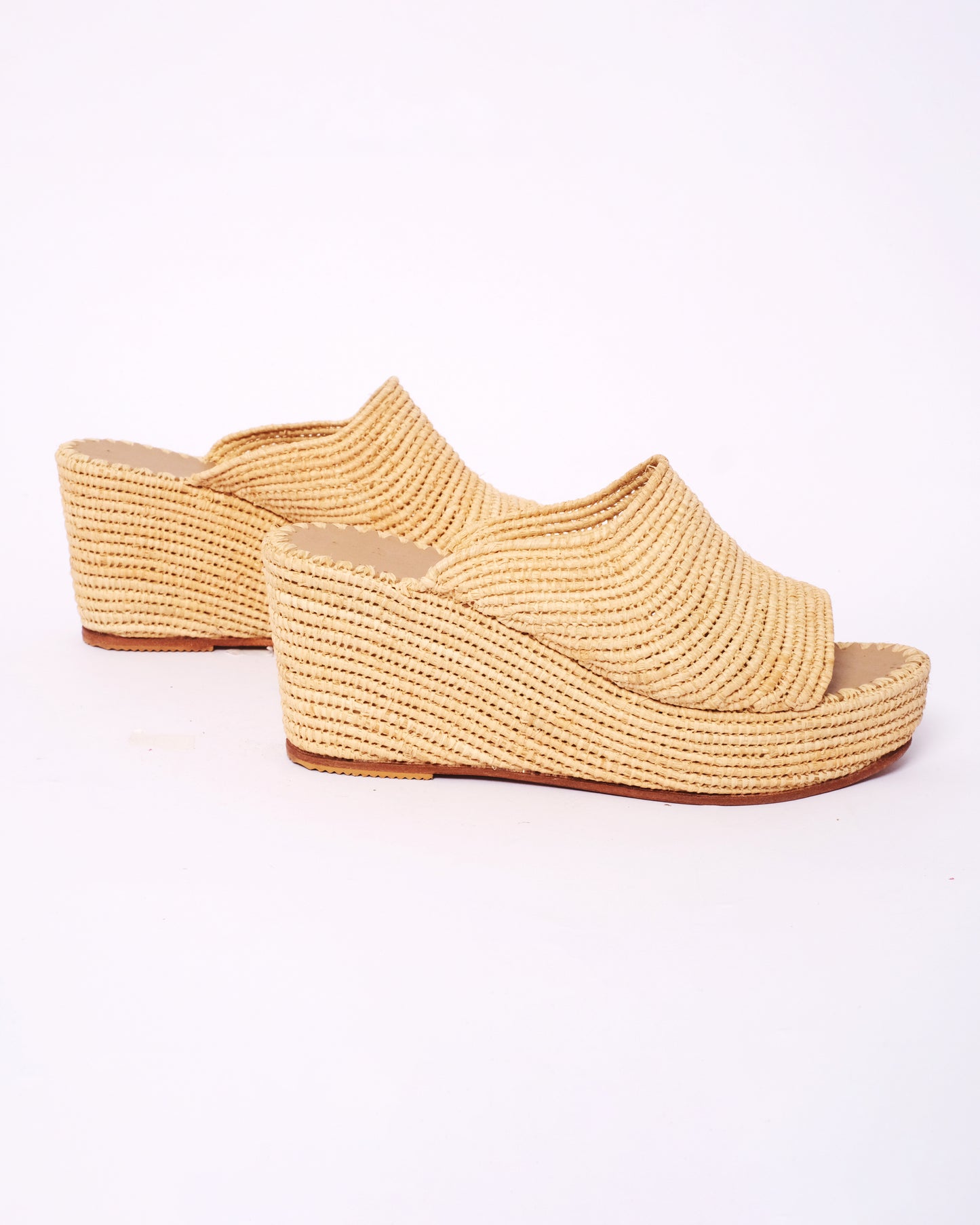 Natural Raffia Wedge Mules – Handmade Moroccan Platform Sandals