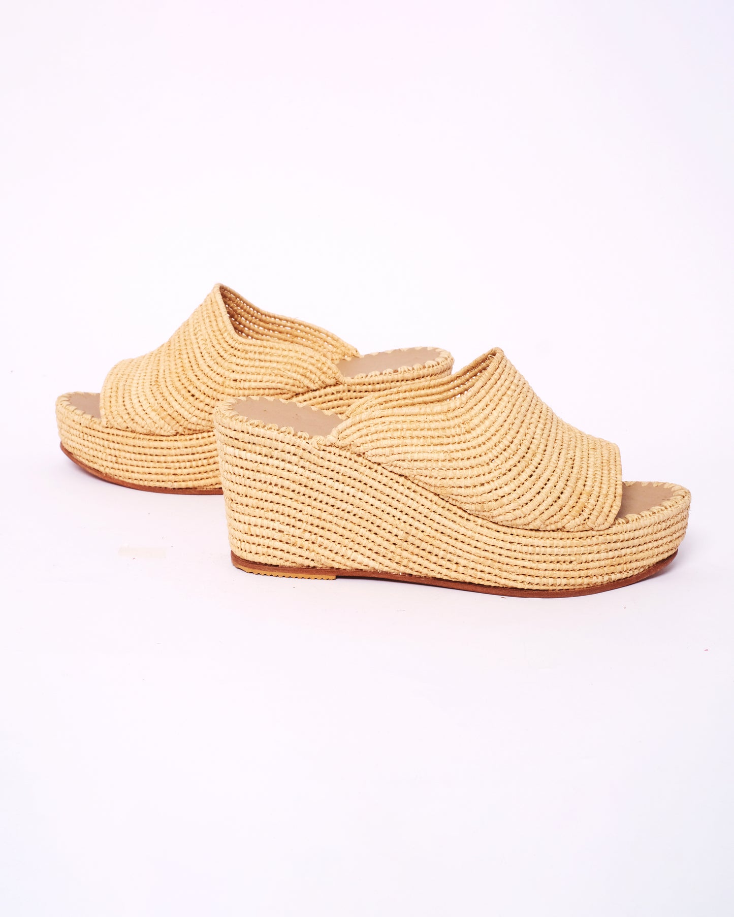 Natural Raffia Wedge Mules – Handmade Moroccan Platform Sandals
