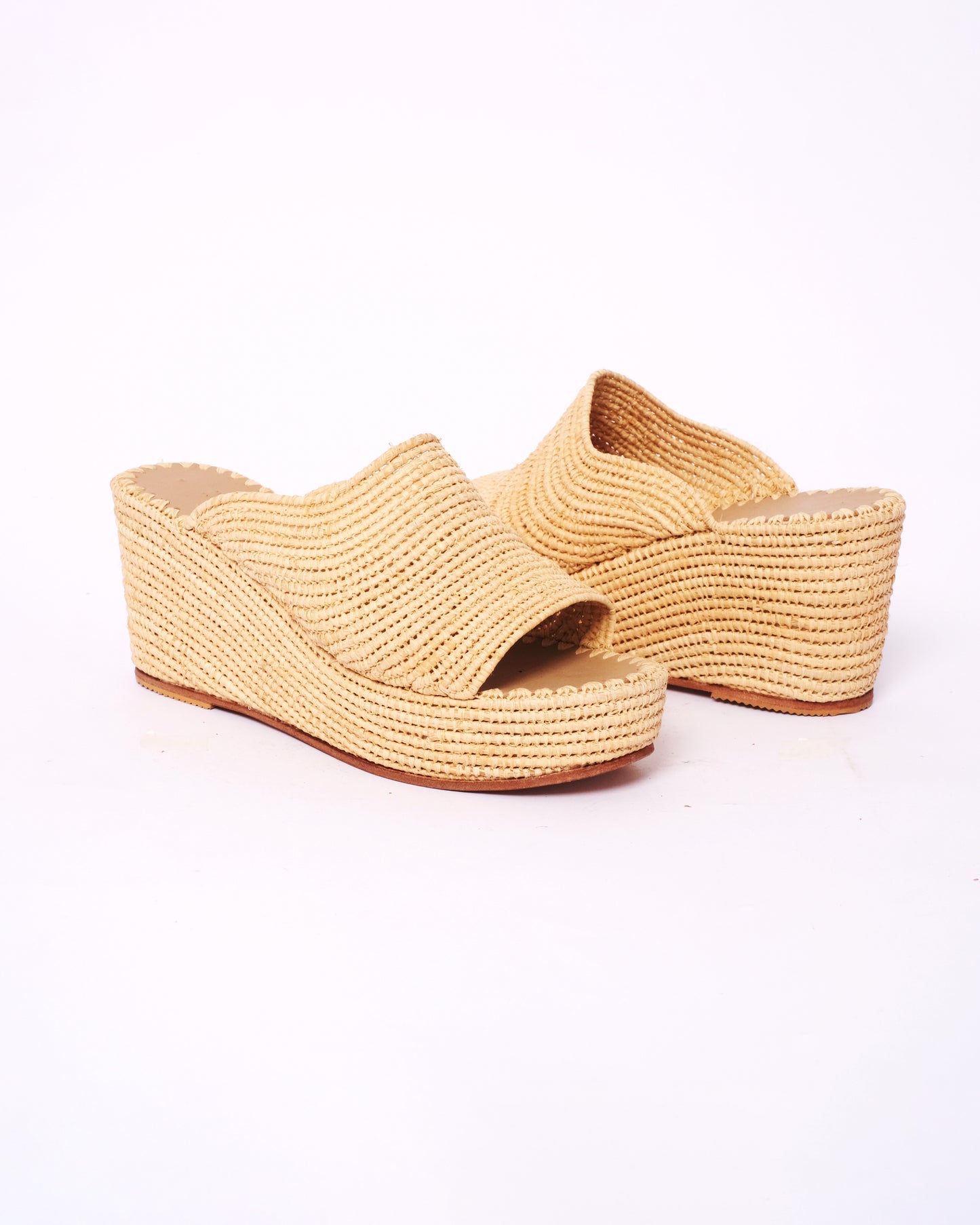 Natural Raffia Wedge Mules – Handmade Moroccan Platform Sandals