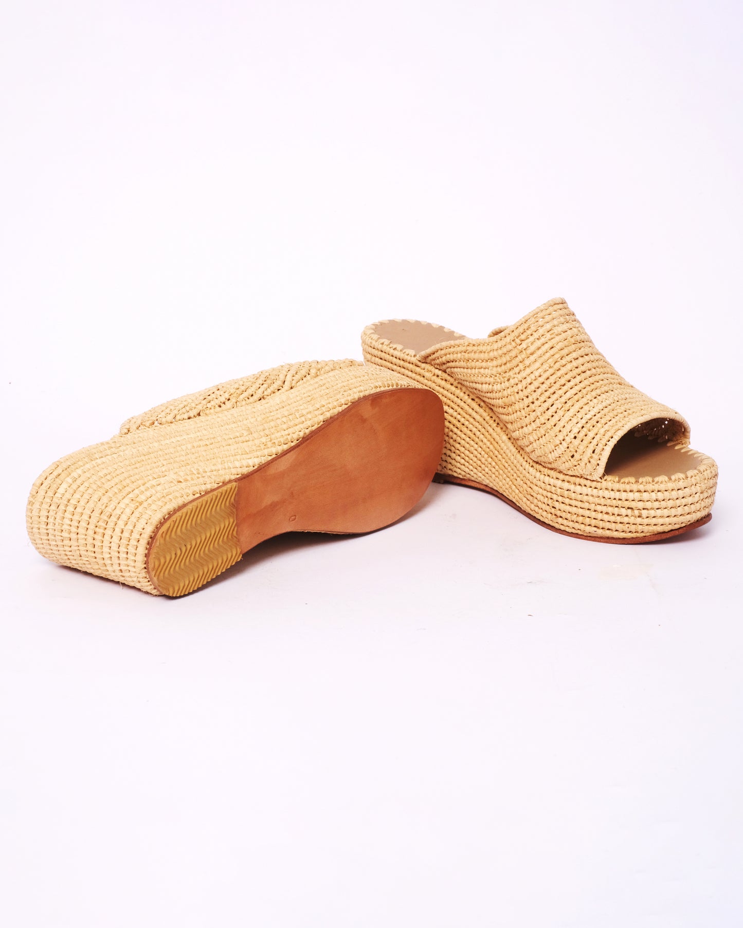 Natural Raffia Wedge Mules – Handmade Moroccan Platform Sandals