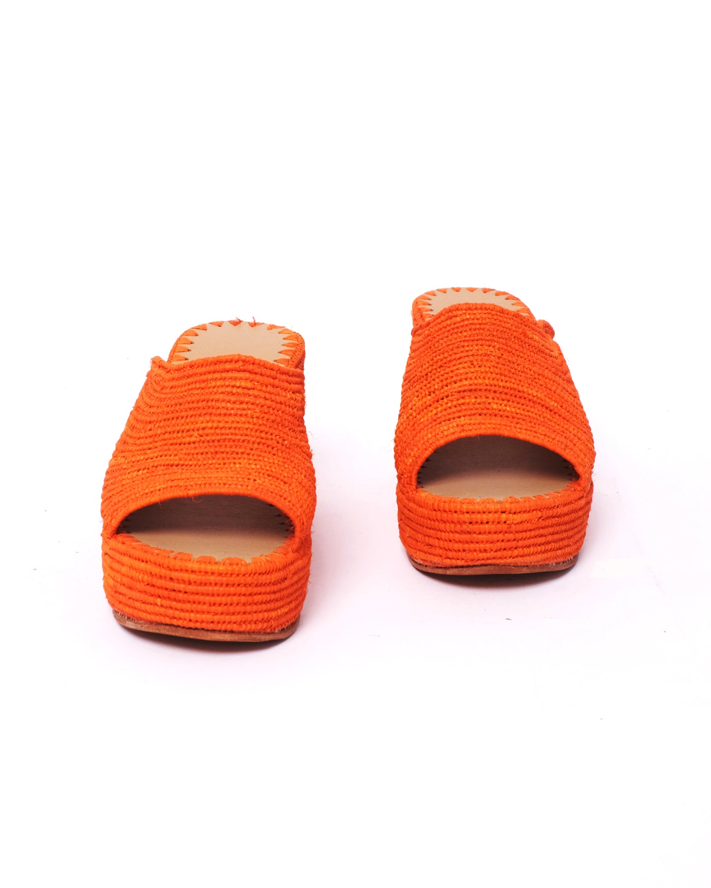 Orange Raffia Wedge Mules – Handmade Moroccan Platform Sandals