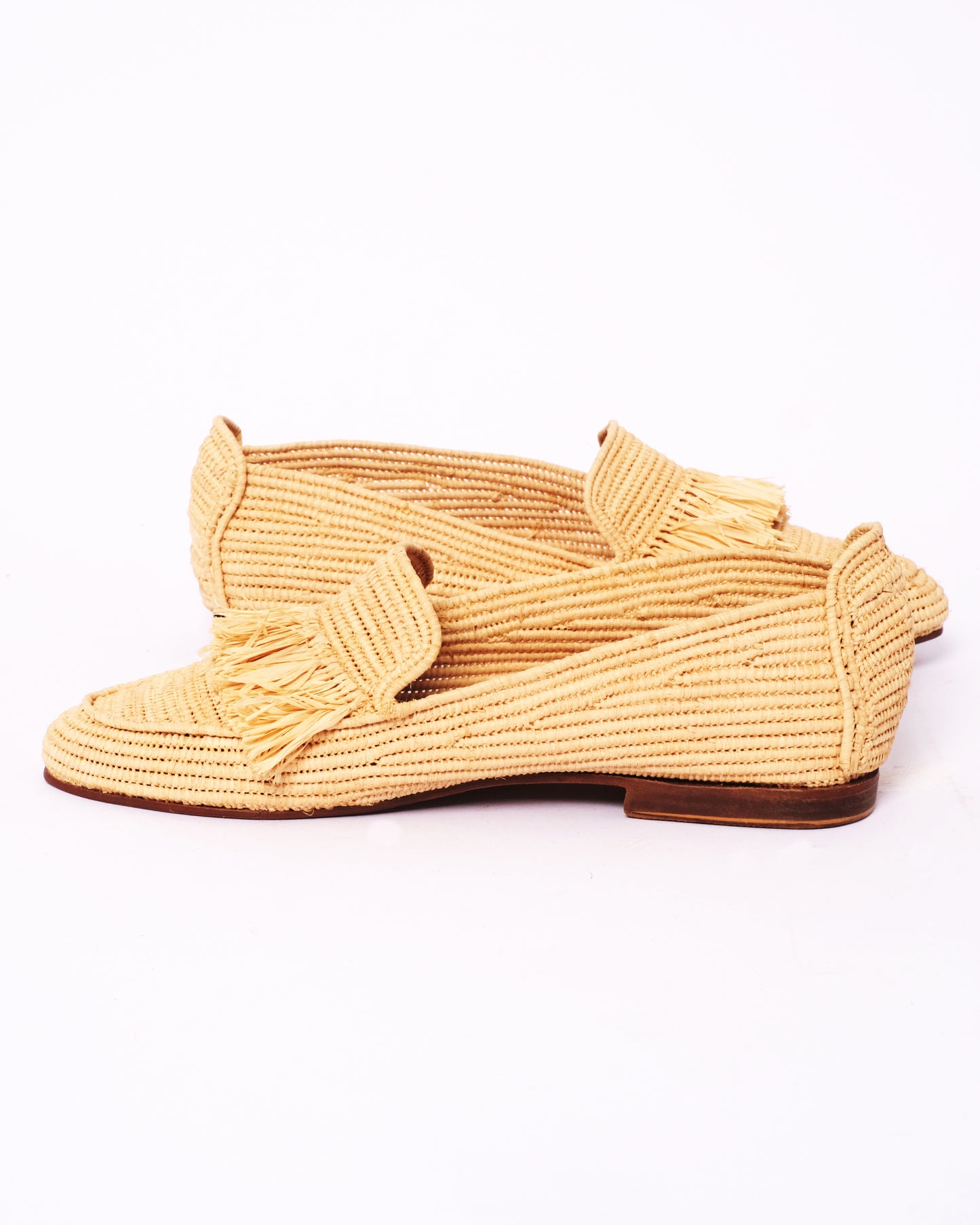 Natural Raffia Fringe Loafers – Handmade Moroccan Shoes for Women