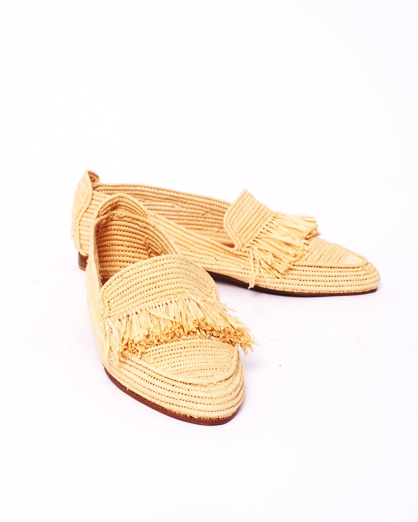 Natural Raffia Fringe Loafers – Handmade Moroccan Shoes for Women