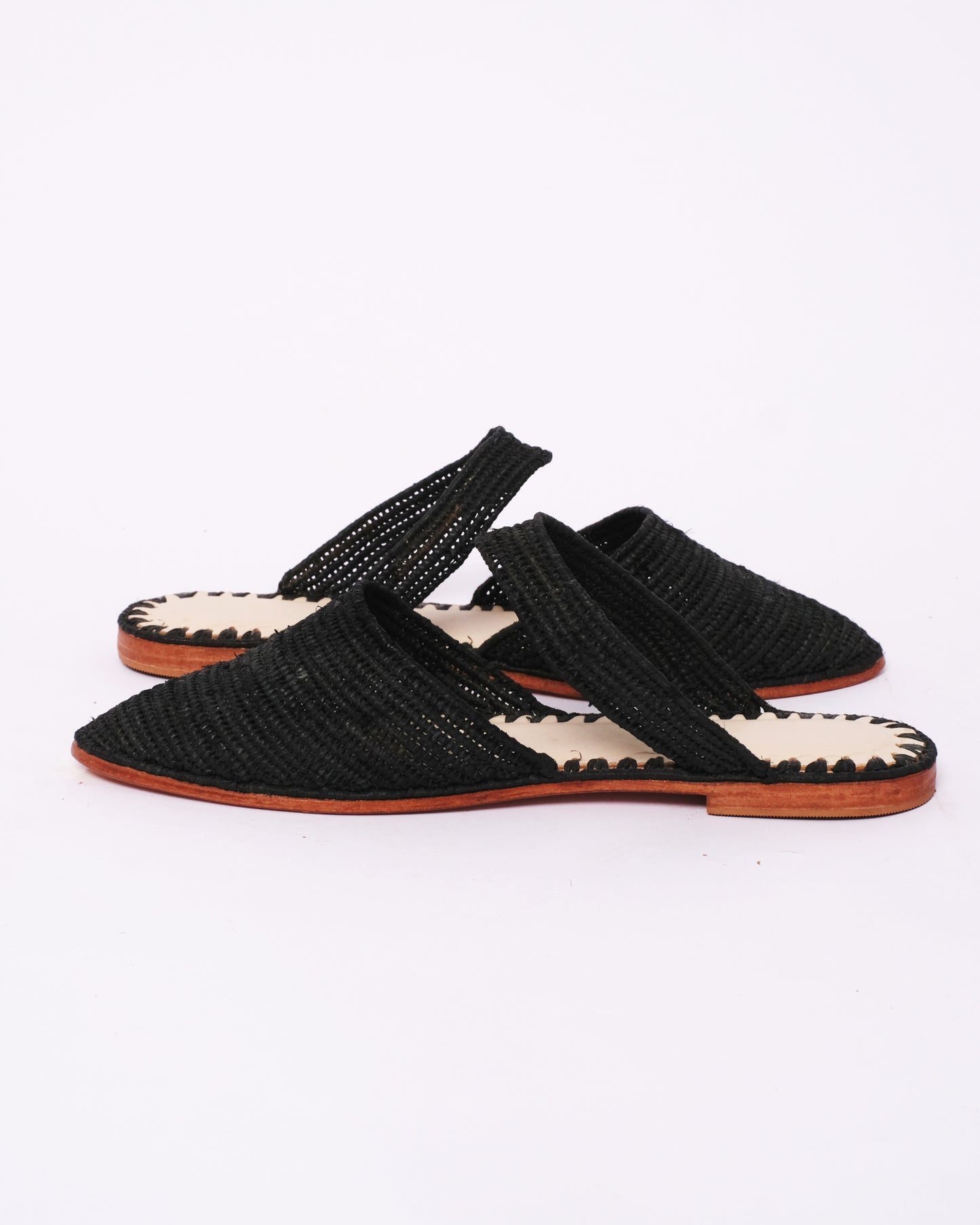 Black Raffia Flat Sandals – Handmade with Ankle Strap