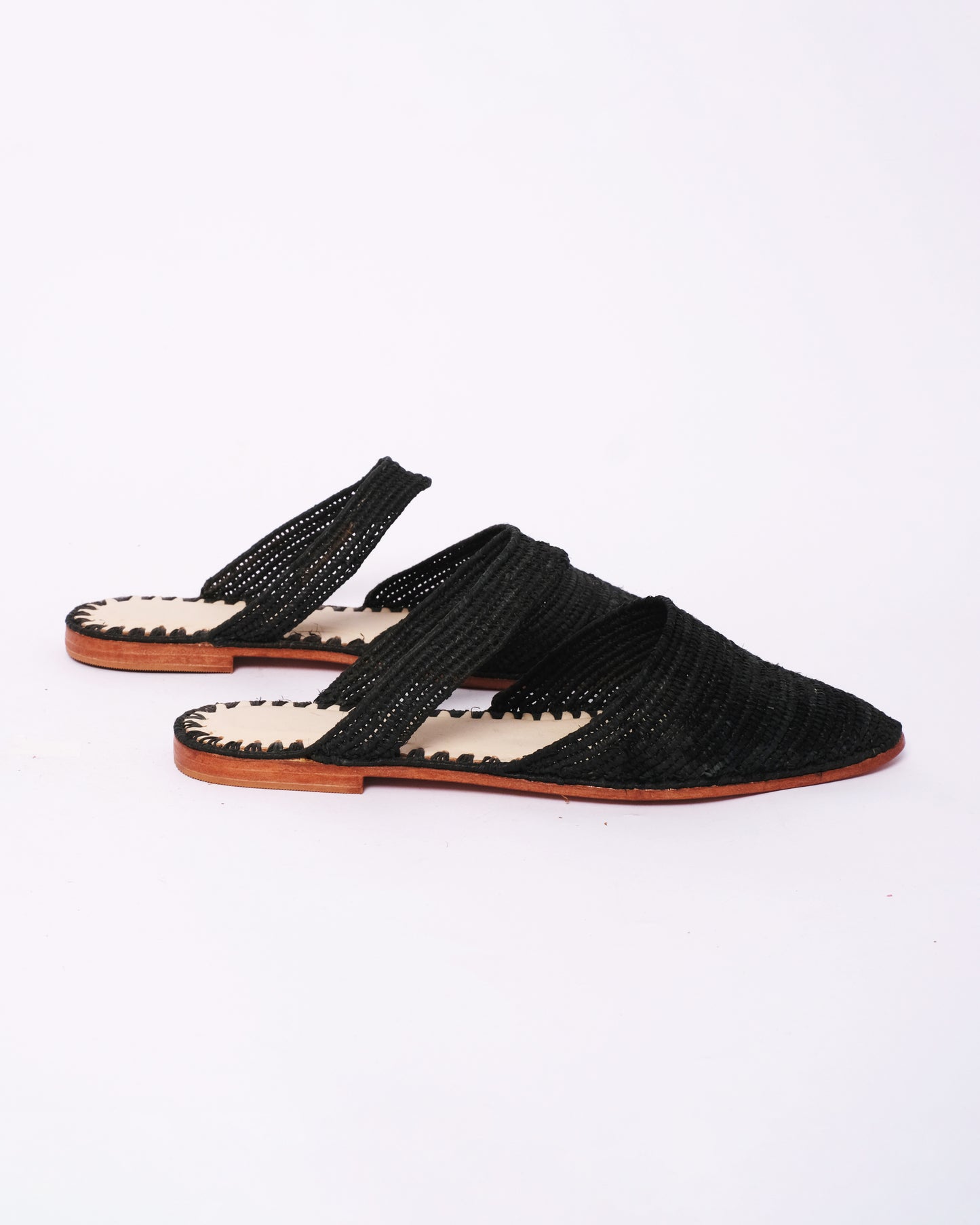 Black Raffia Flat Sandals – Handmade with Ankle Strap