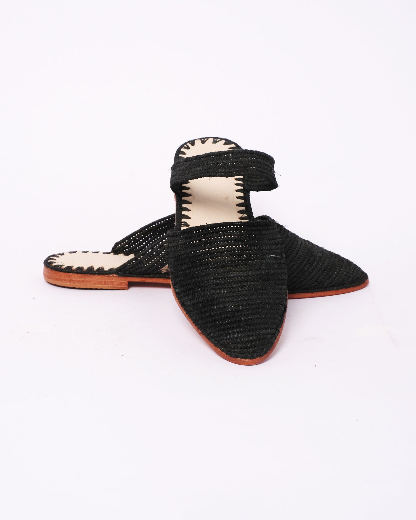 Black Raffia Flat Sandals – Handmade with Ankle Strap