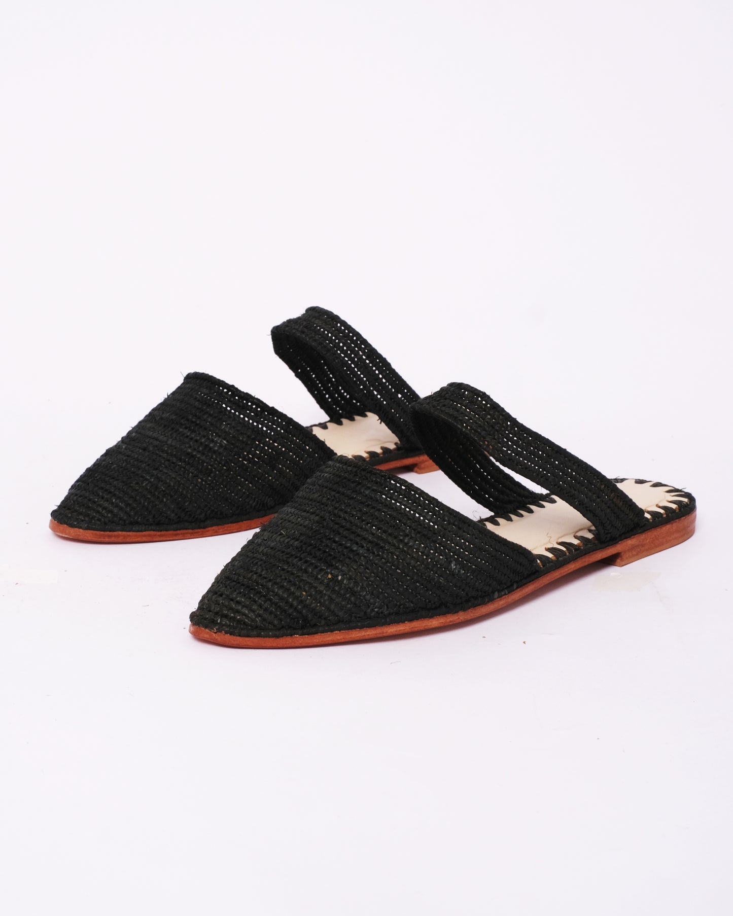 Black Raffia Flat Sandals – Handmade with Ankle Strap