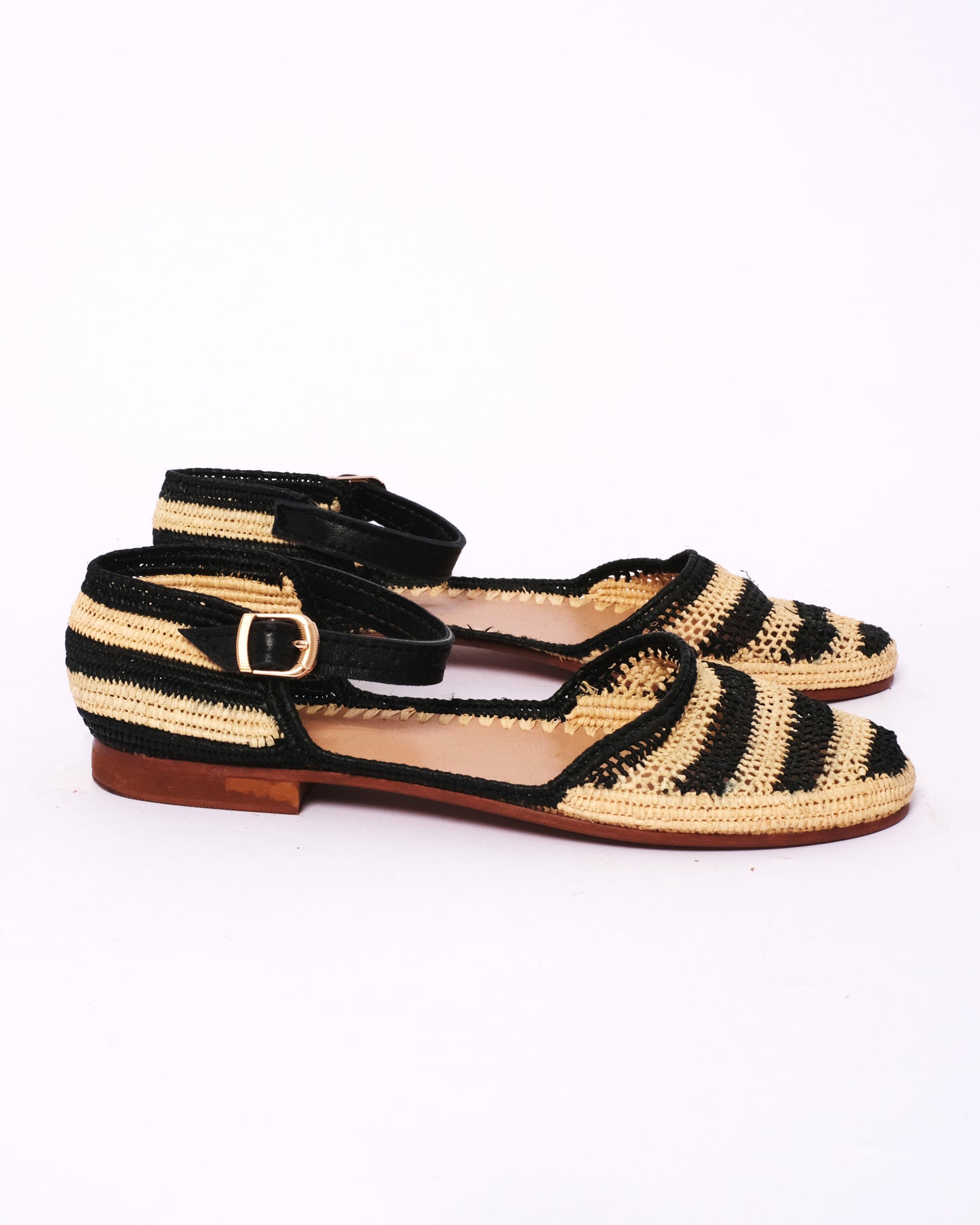 Striped Raffia Ankle Strap Sandals – Handmade Moroccan Shoes