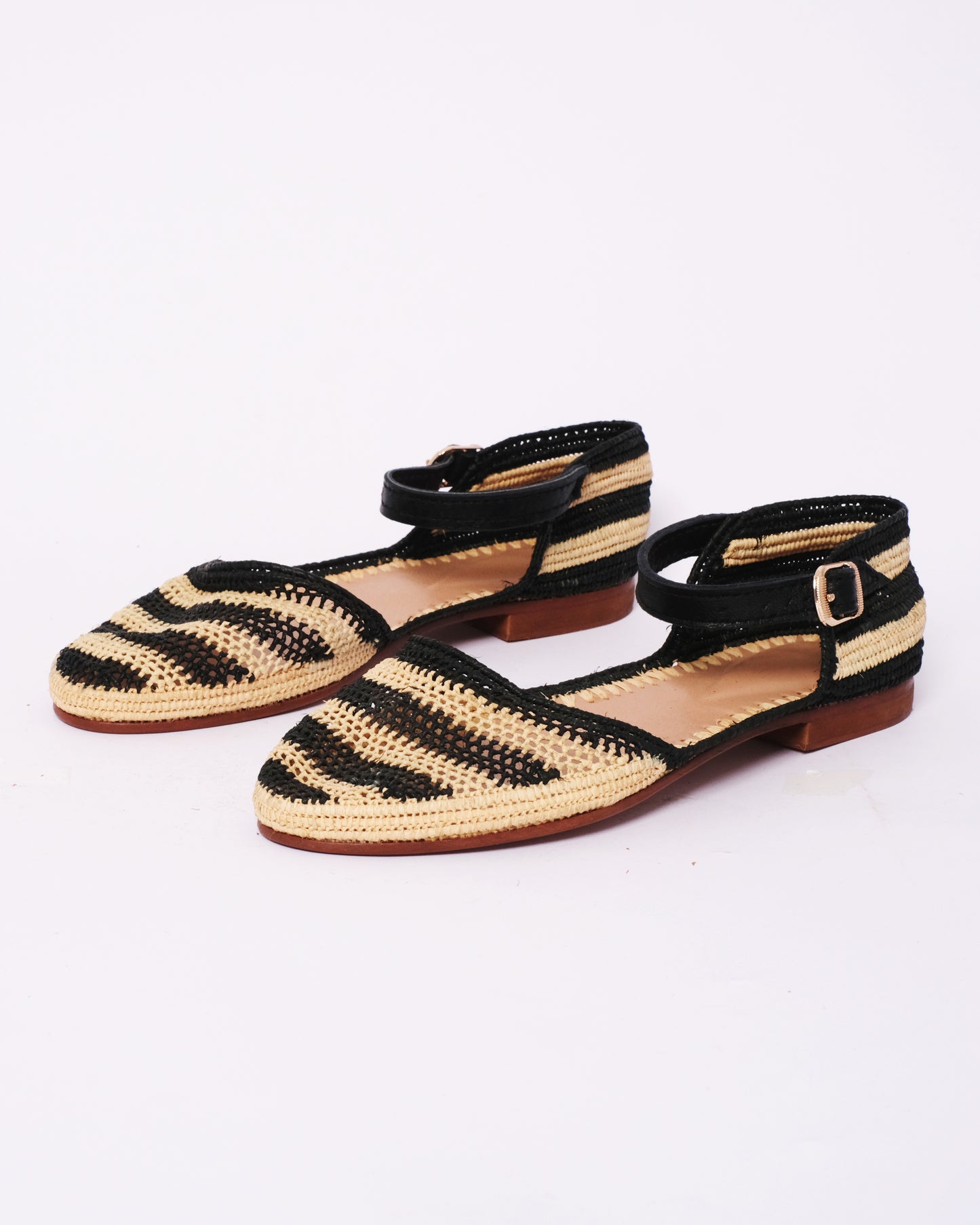 Striped Raffia Ankle Strap Sandals – Handmade Moroccan Shoes