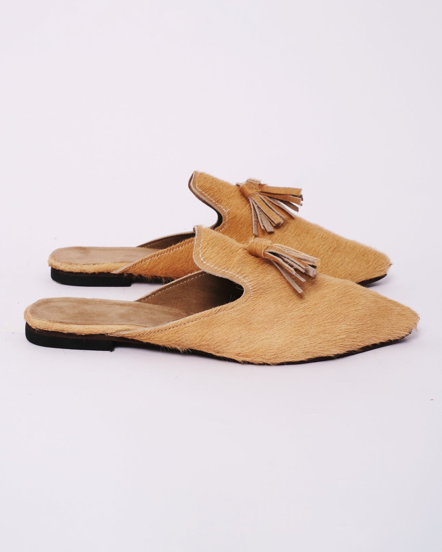 Hair-On Leather Tassel Mules – Handmade Moroccan Pointed Flats