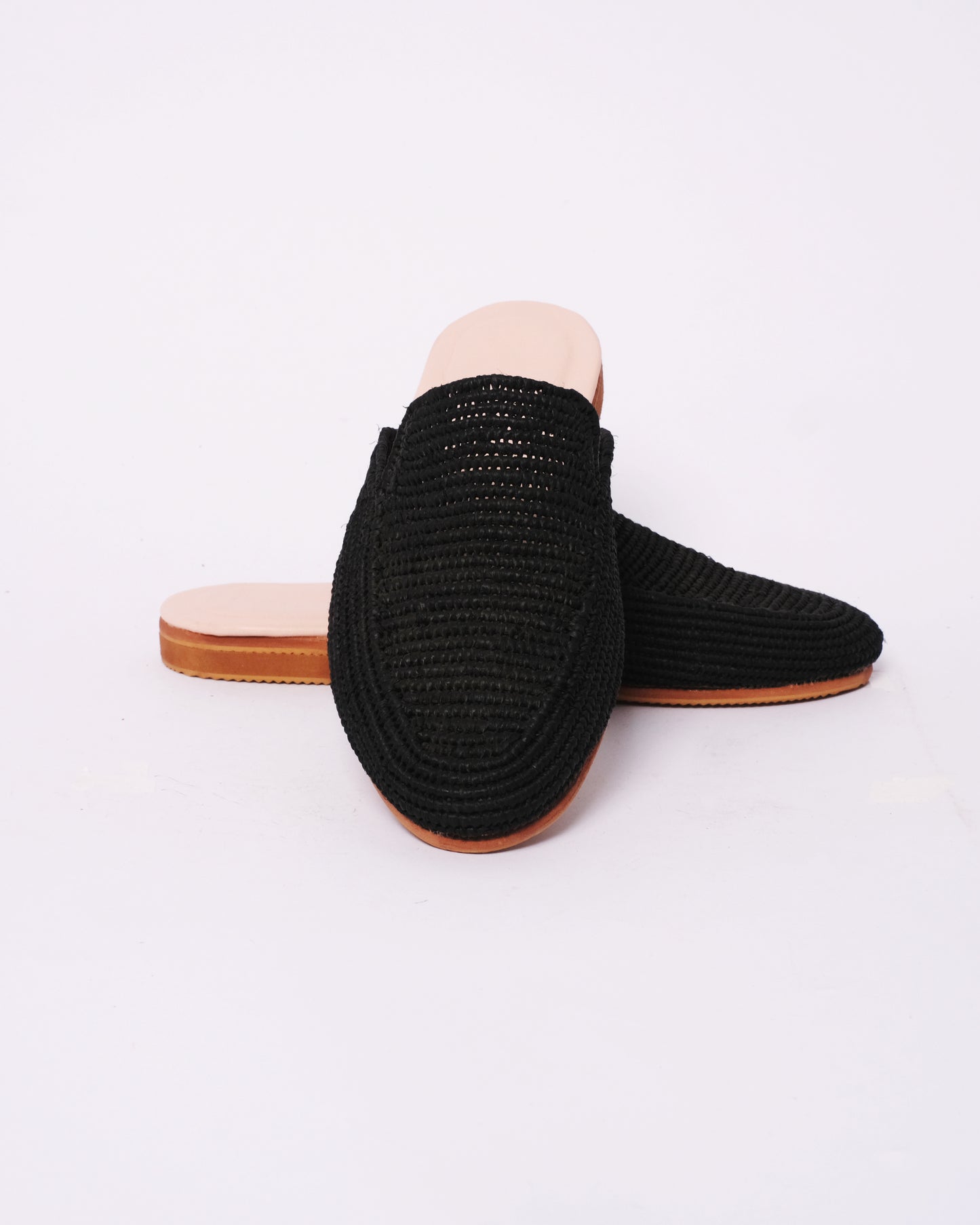 Black Raffia Mules for Women – Handmade in Morocco