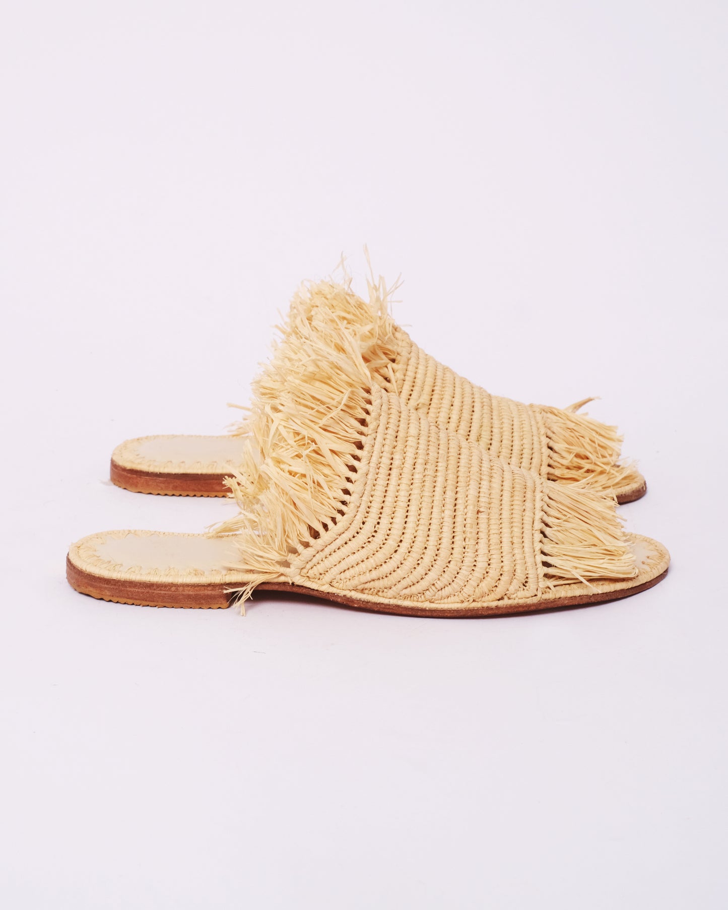 Women’s Wide Raffia Fringe Slides – Handmade in Morocco