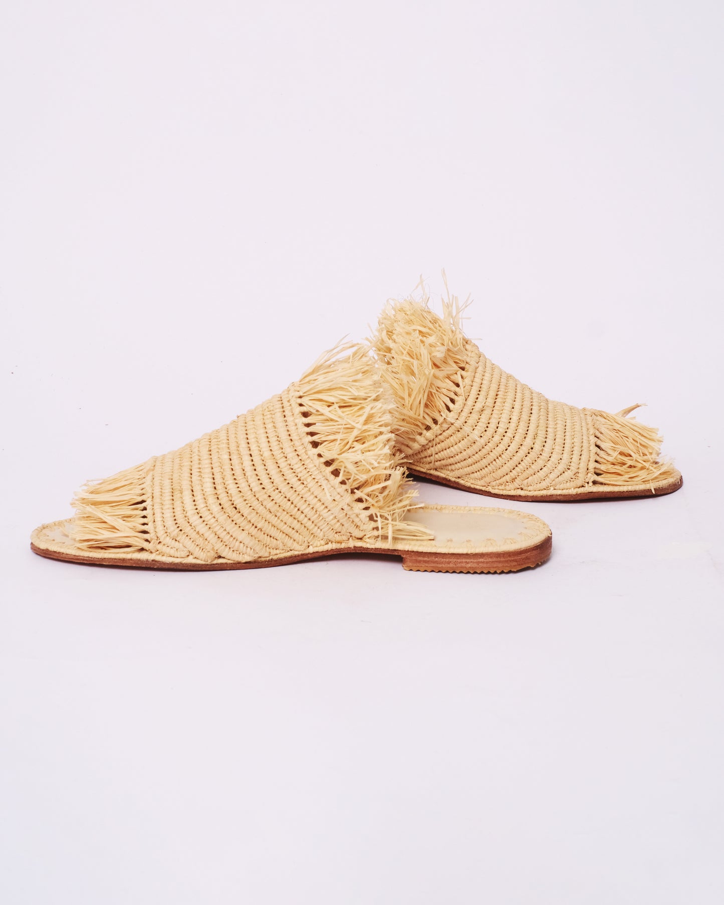 Women’s Wide Raffia Fringe Slides – Handmade in Morocco