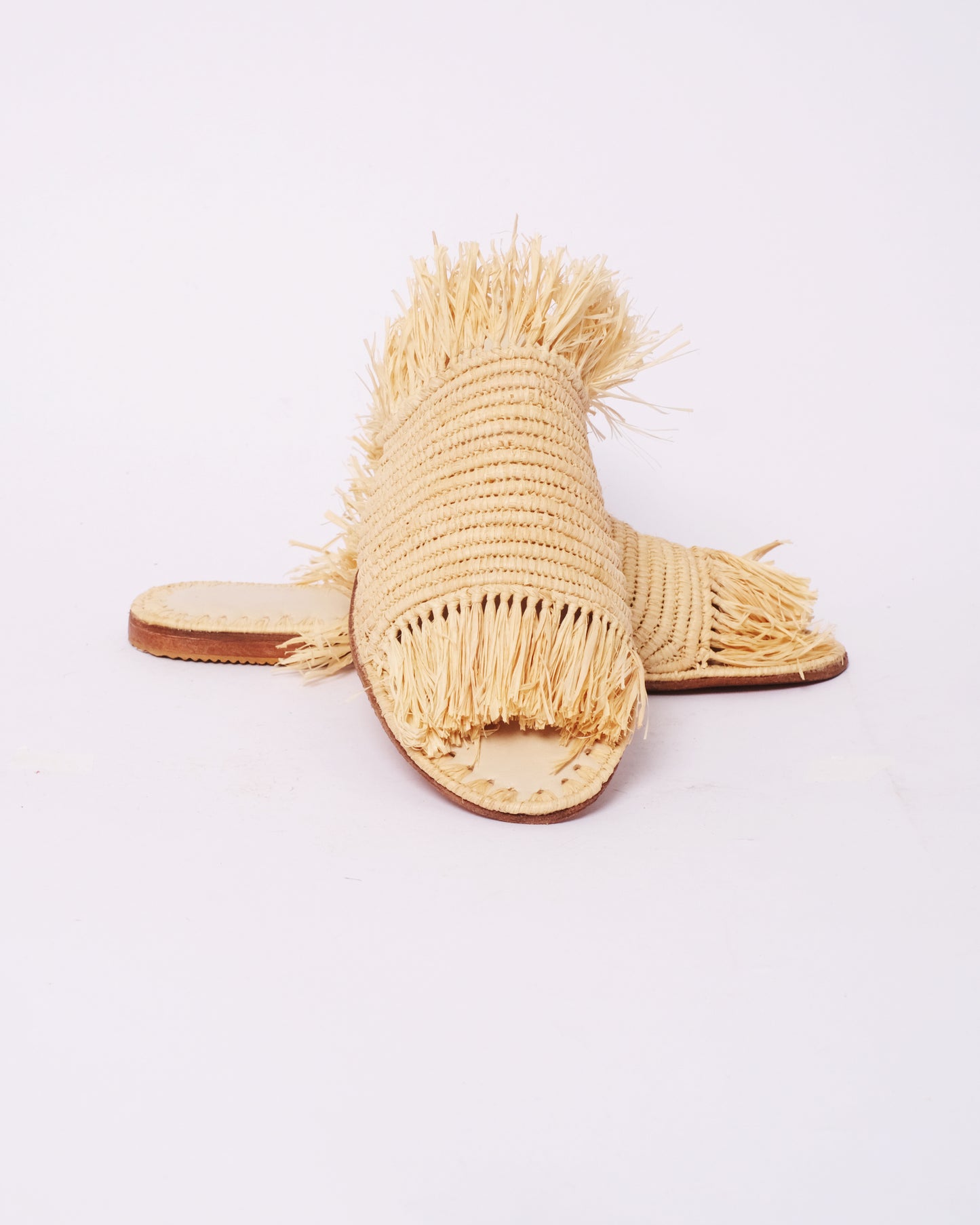 Women’s Wide Raffia Fringe Slides – Handmade in Morocco