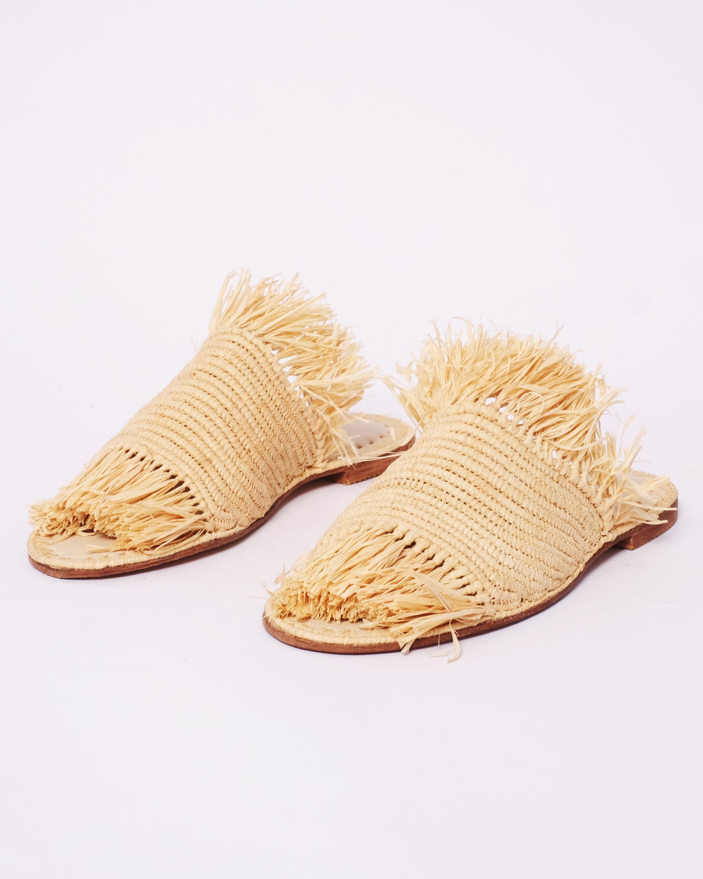 Women’s Wide Raffia Fringe Slides – Handmade in Morocco
