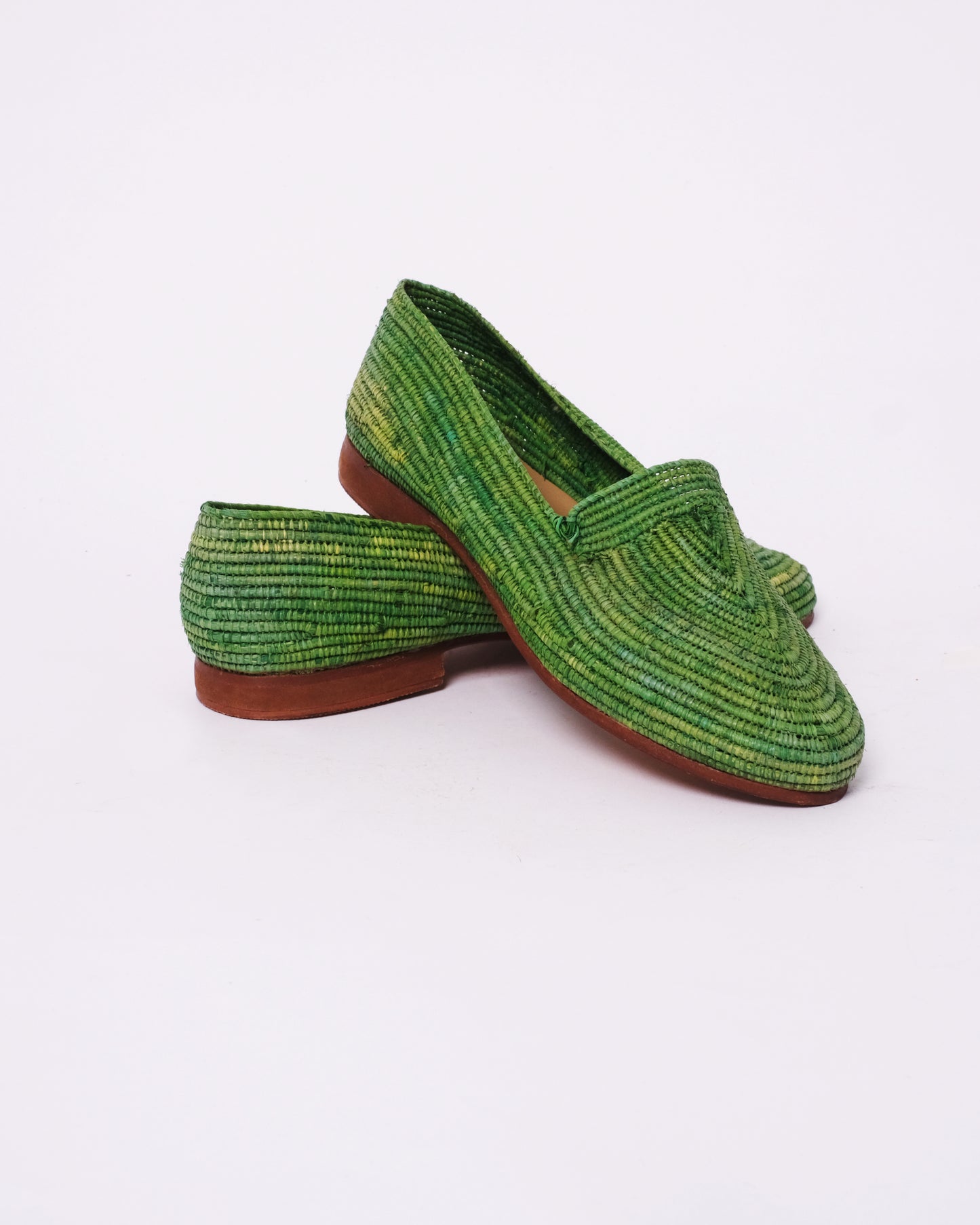 Green Raffia Loafers – Handmade Moroccan Flats for Women