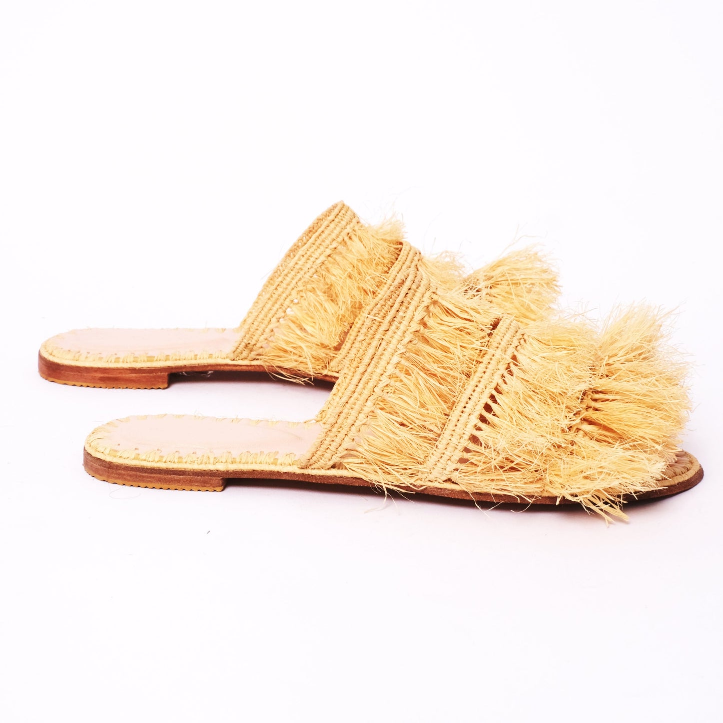 Double Strap Raffia Fringe Slides – Handmade in Natural Fiber, Morocco