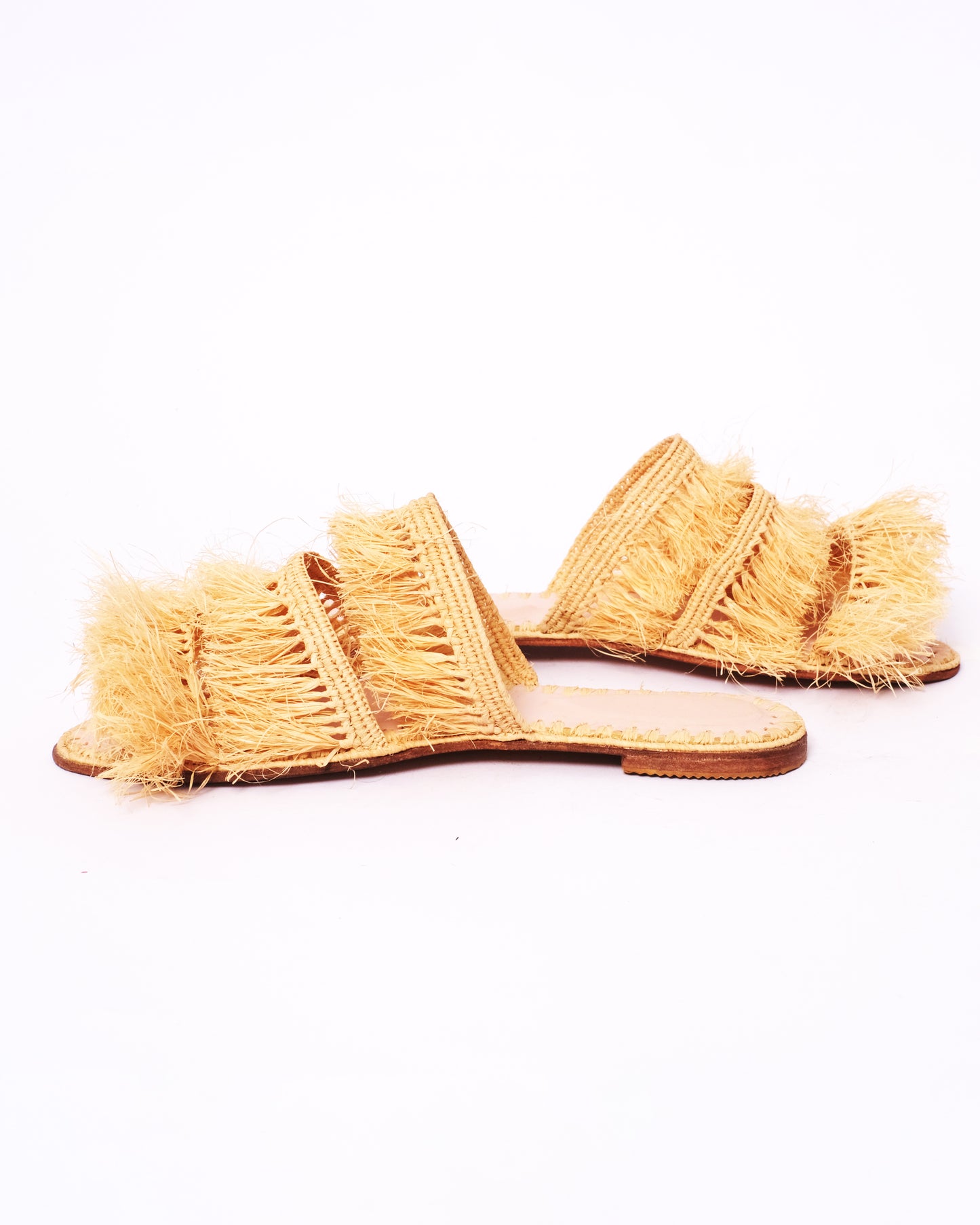Double Strap Raffia Fringe Slides – Handmade in Natural Fiber, Morocco