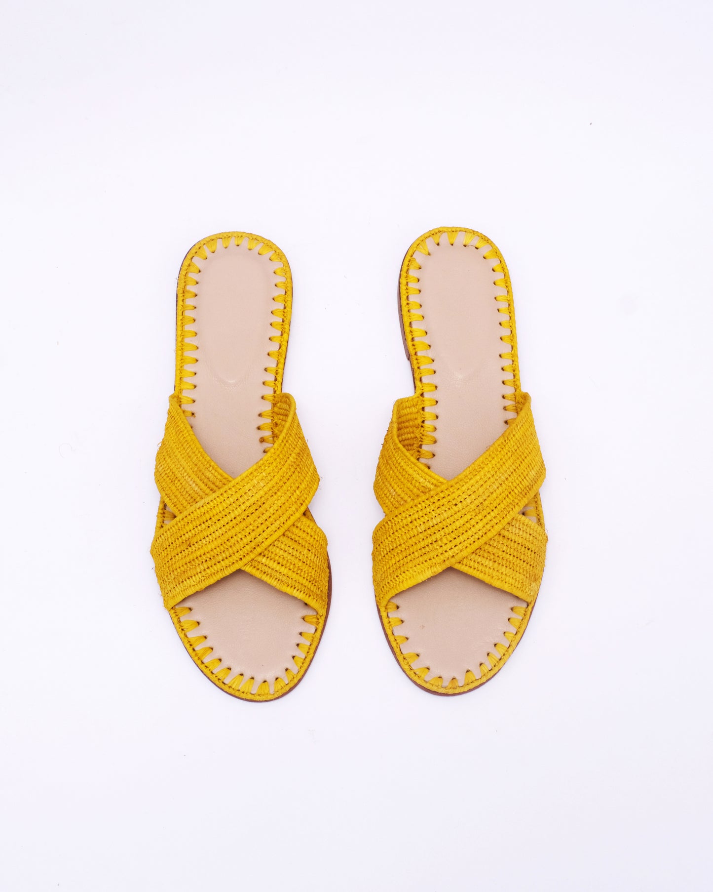 Women’s Yellow Raffia Slides – Handmade Criss-Cross Sandals
