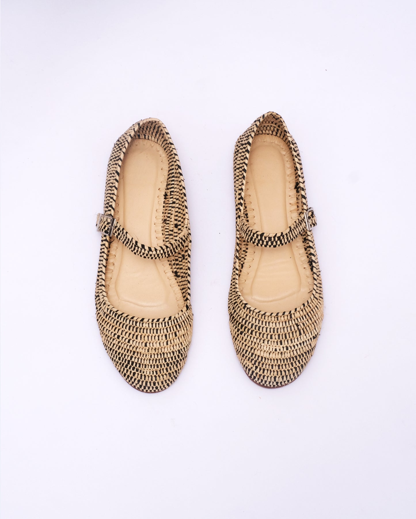 Two-Tone Raffia Mary Jane Flats – Handmade Moroccan Women’s Shoes