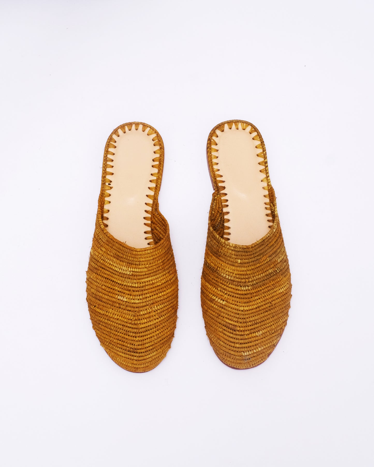 Mustard Raffia Mules – Handmade Moroccan Slip-On Flats for Women