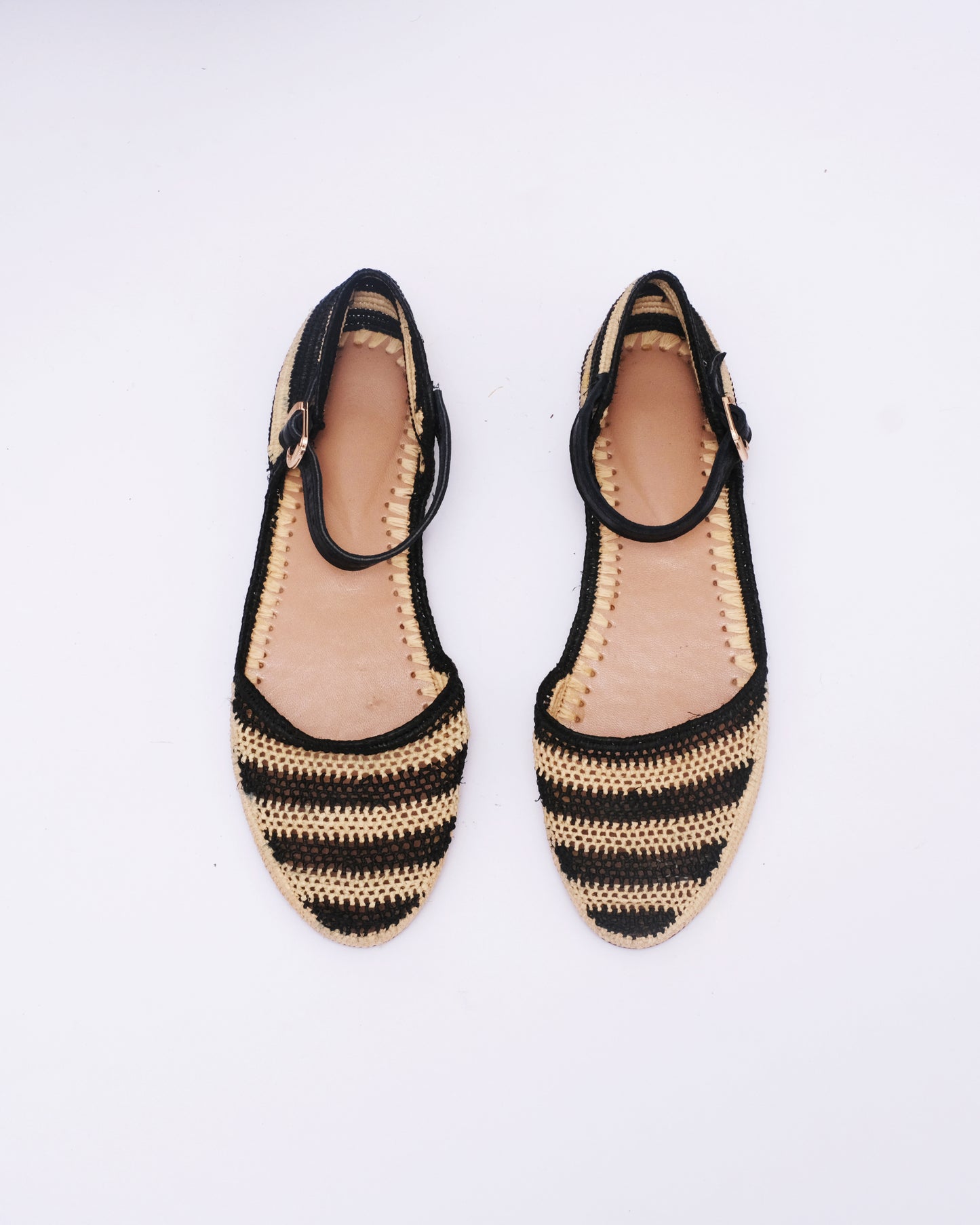 Striped Raffia Ankle Strap Sandals – Handmade Moroccan Shoes