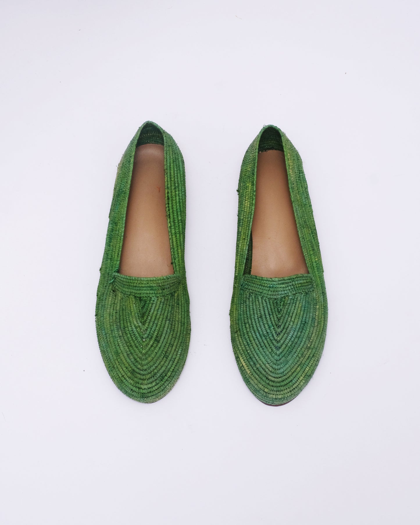 Green Raffia Loafers – Handmade Moroccan Flats for Women