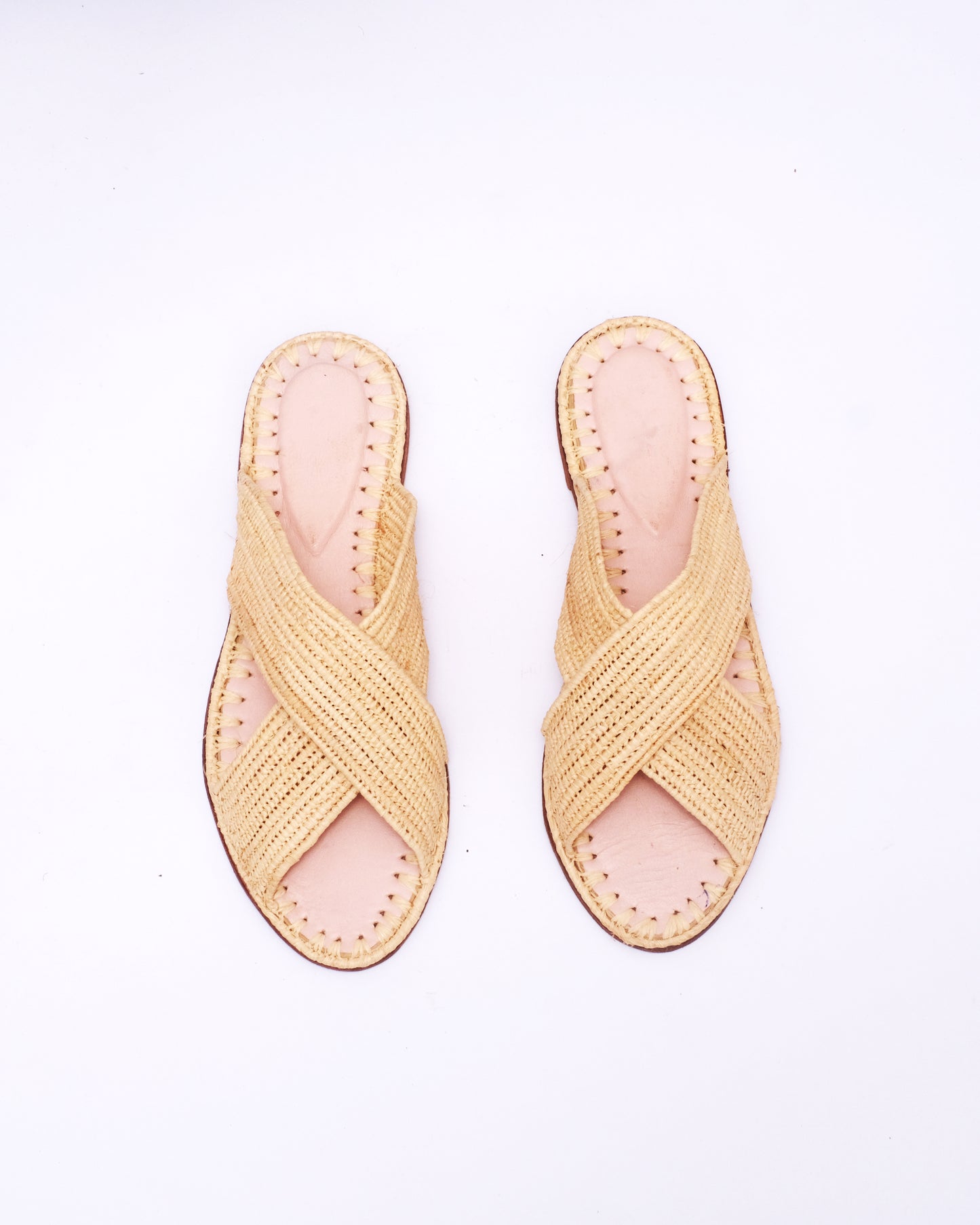 Natural Raffia Crossover Slides – Handmade Moroccan Flat Sandals