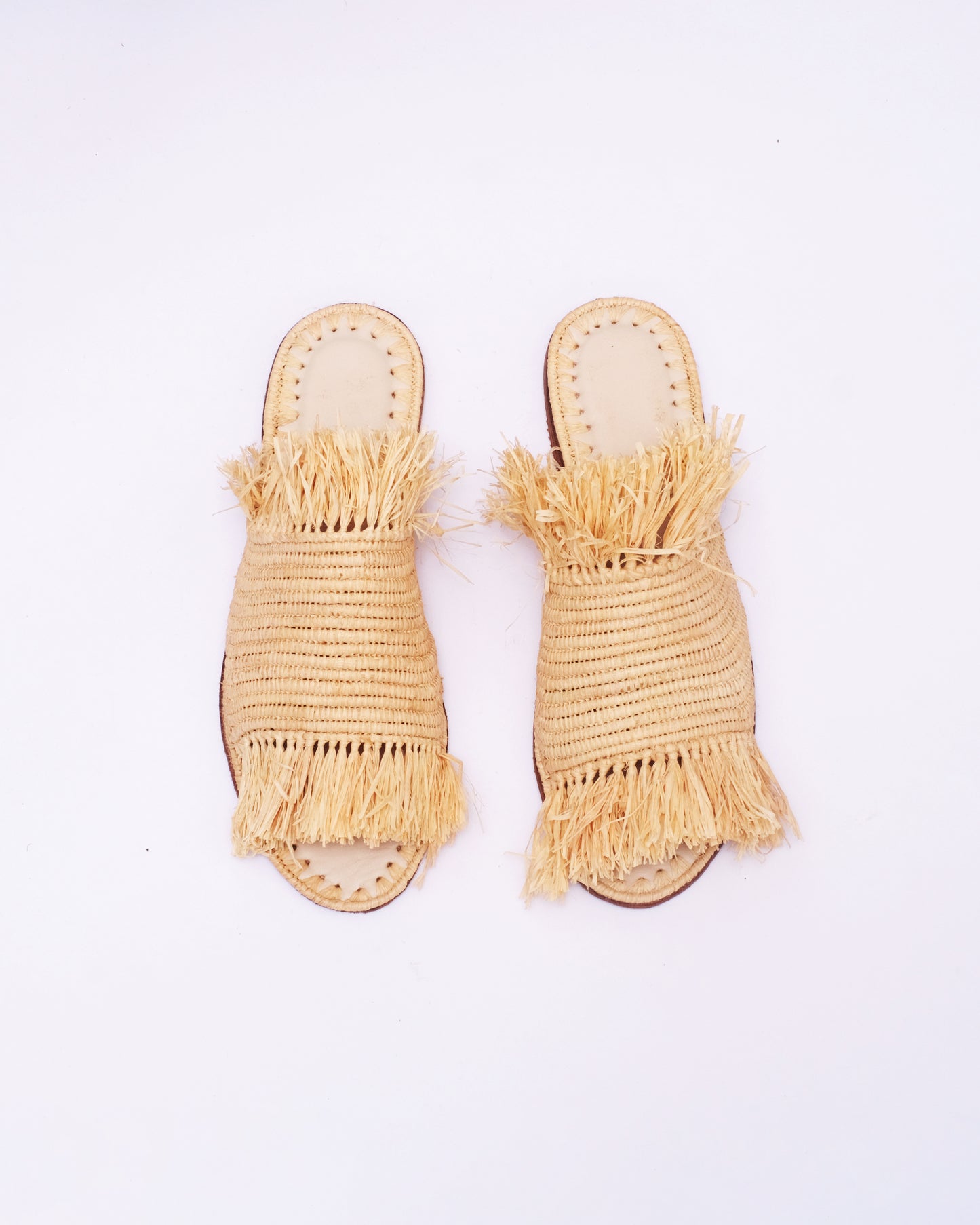 Women’s Wide Raffia Fringe Slides – Handmade in Morocco