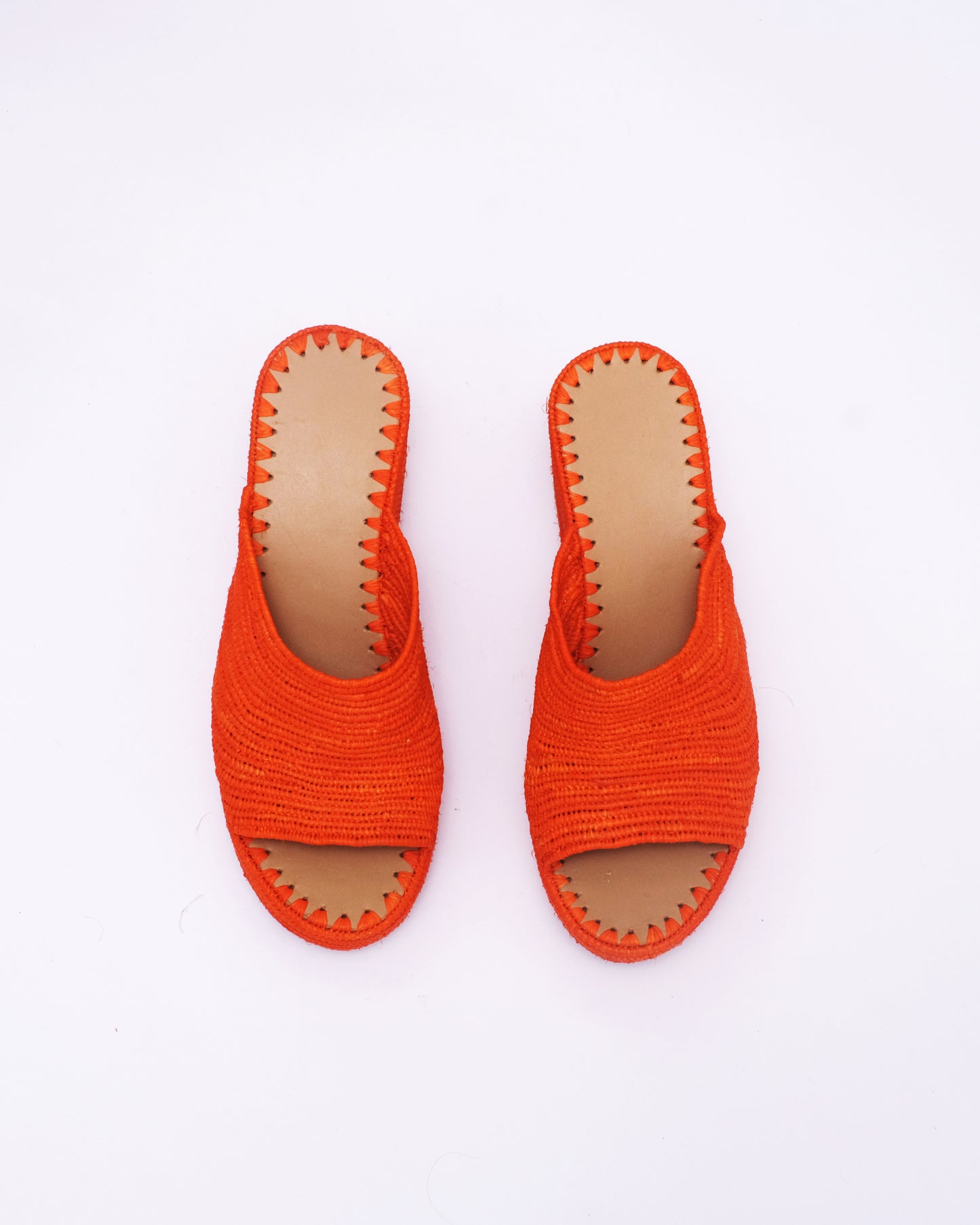 Orange Raffia Wedge Mules – Handmade Moroccan Platform Sandals