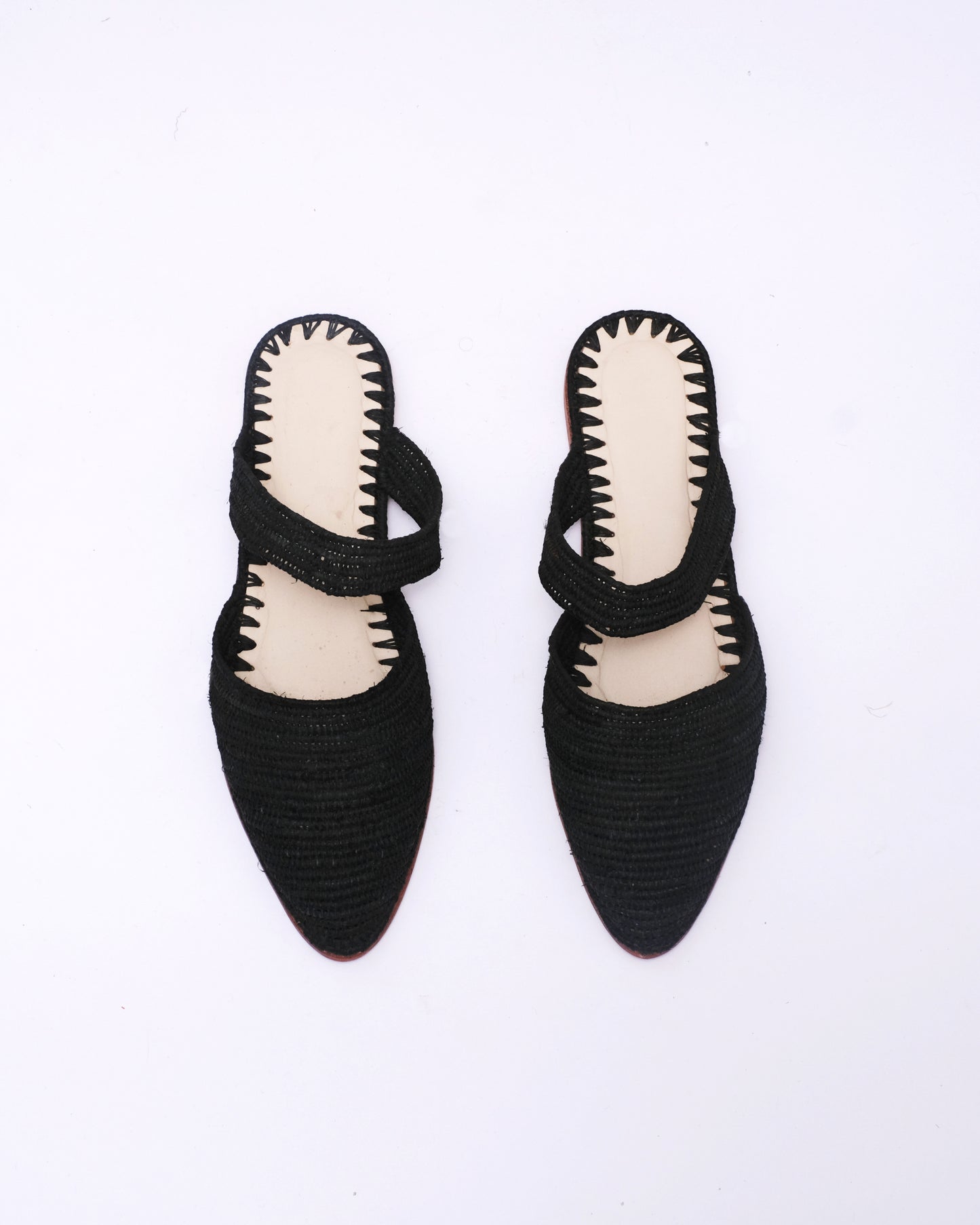 Black Raffia Flat Sandals – Handmade with Ankle Strap