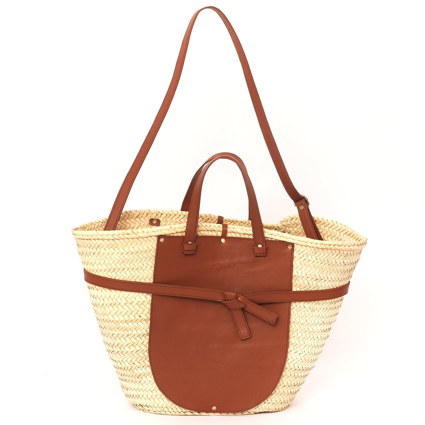 Palm straw bag Vegan leather handles