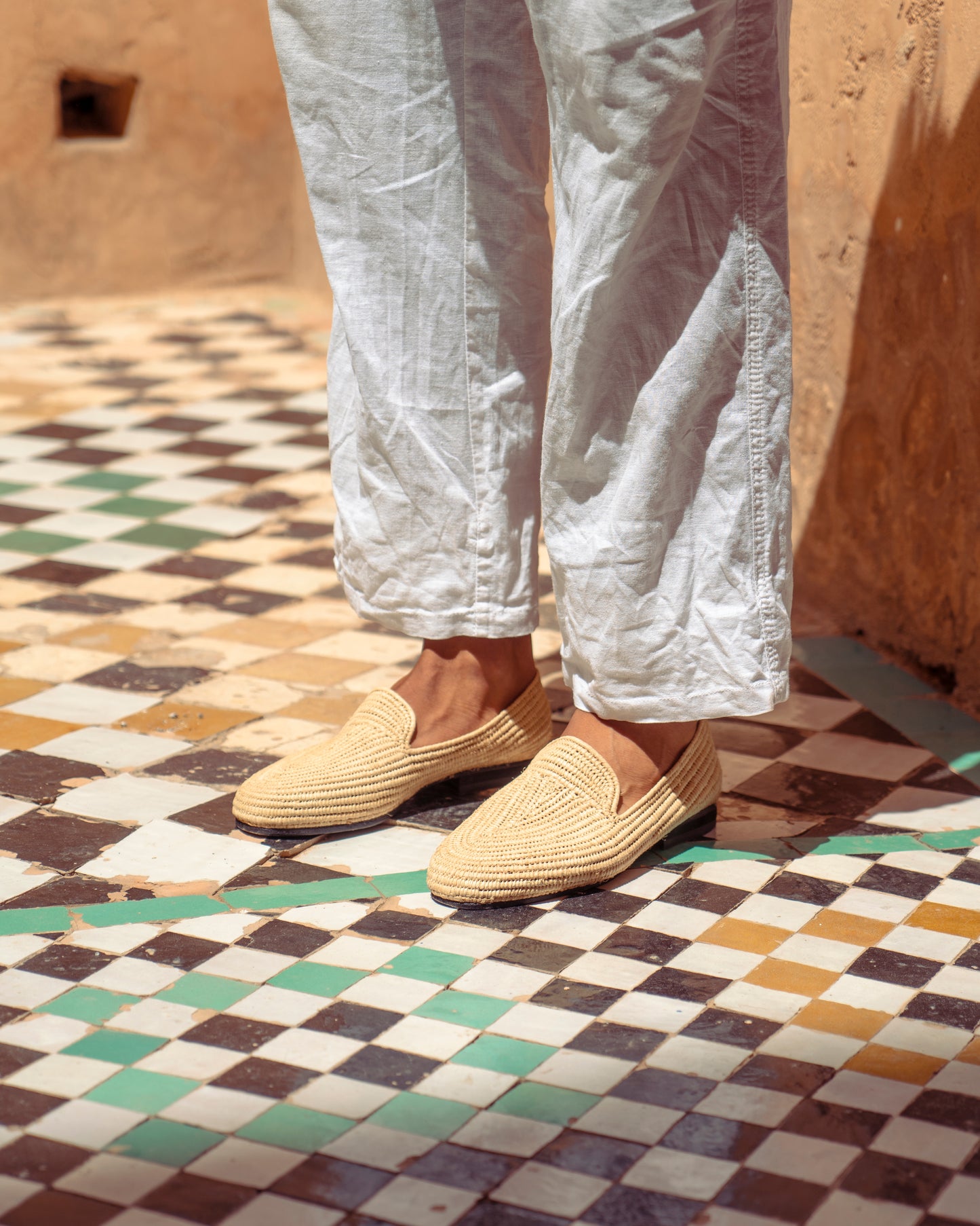 Natural Raffia Loafers for Men – Handwoven Moroccan Slip-On Dress Shoes