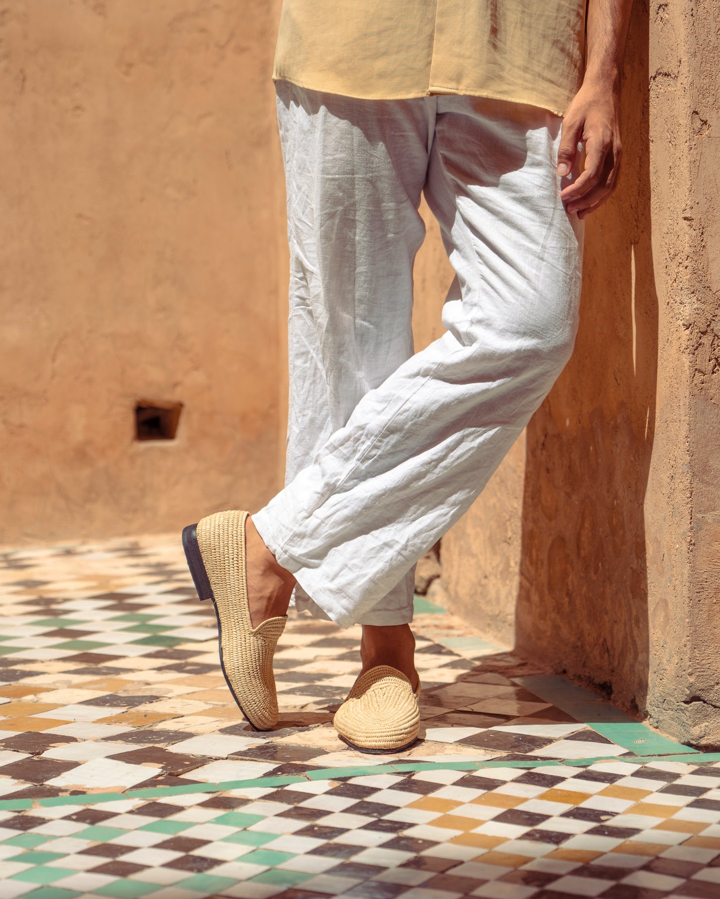 Natural Raffia Loafers for Men – Handwoven Moroccan Slip-On Dress Shoes
