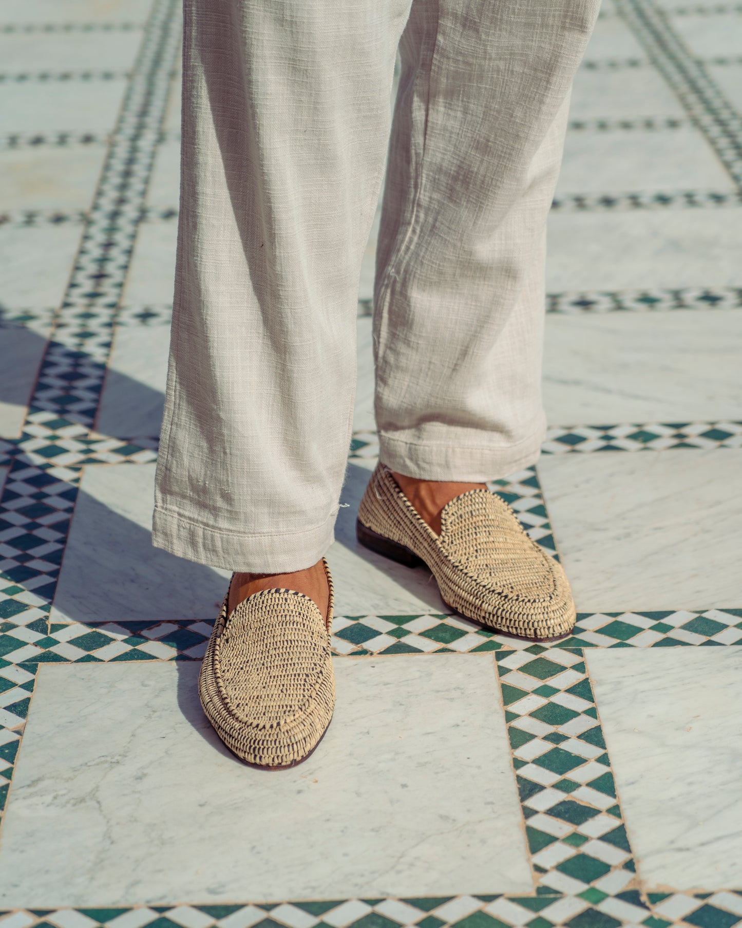 Men’s Natural Raffia Backless Loafers – Artisanal Moroccan Mule Shoes