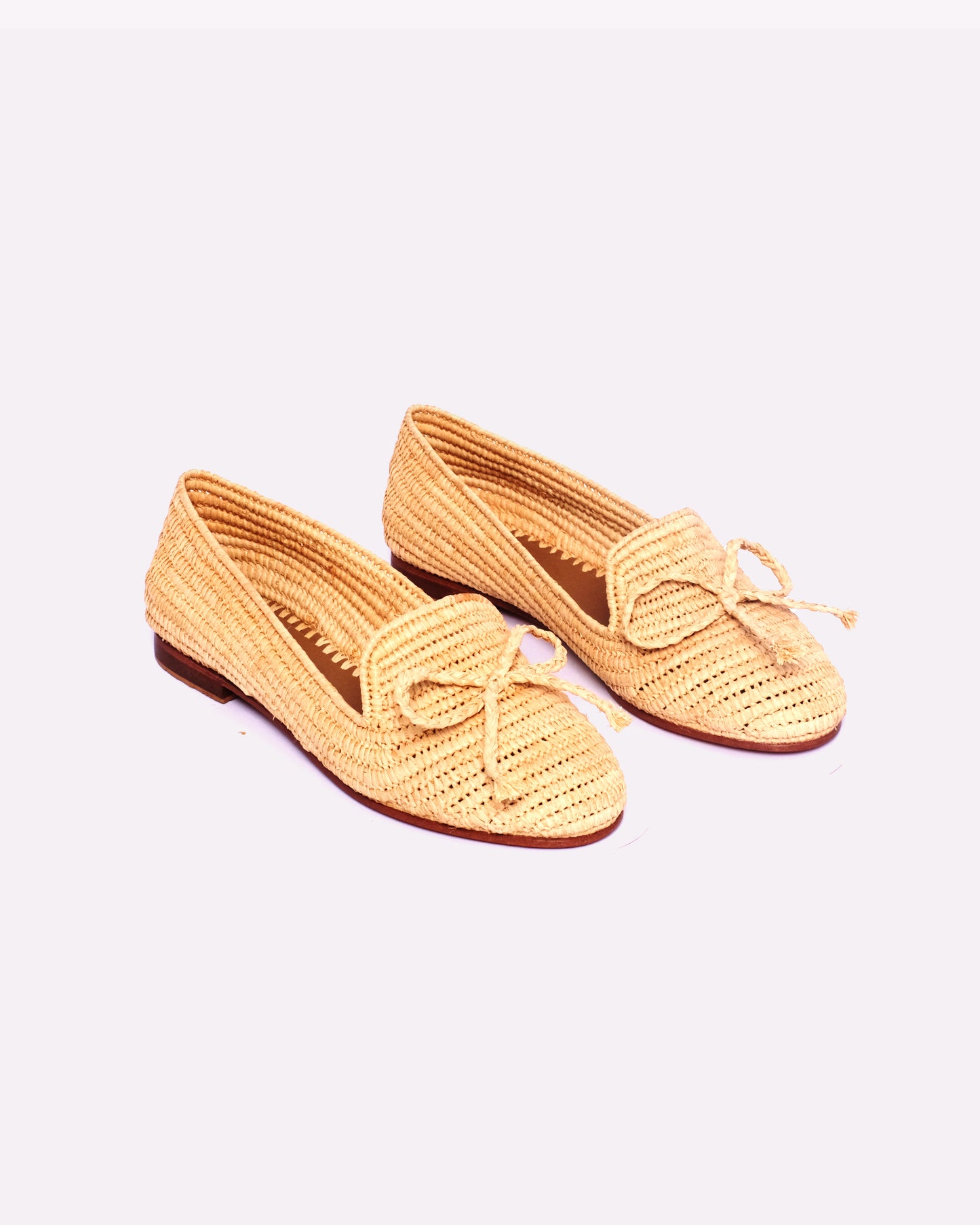 Natural Raffia Bow Loafers – Handmade Moroccan Flats for Women
