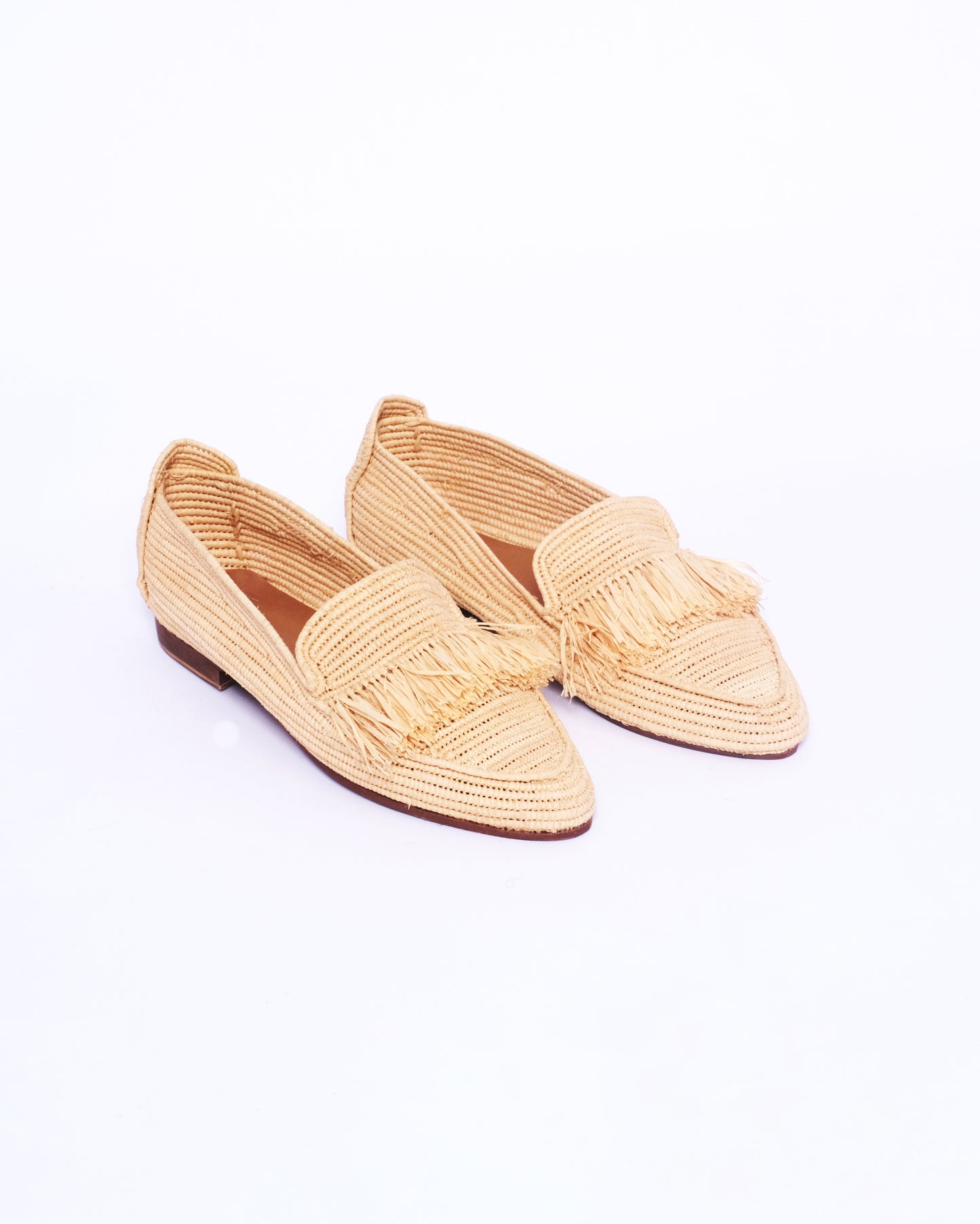 Natural Raffia Fringe Loafers – Handmade Moroccan Shoes for Women