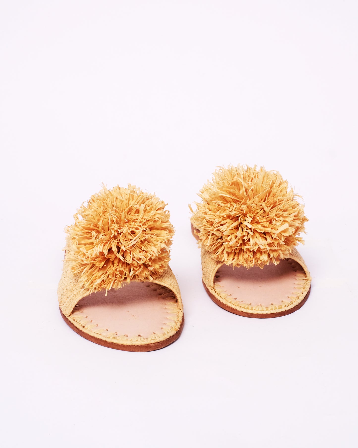 Women’s Raffia Pom-Pom Slides – Handmade Moroccan Craft