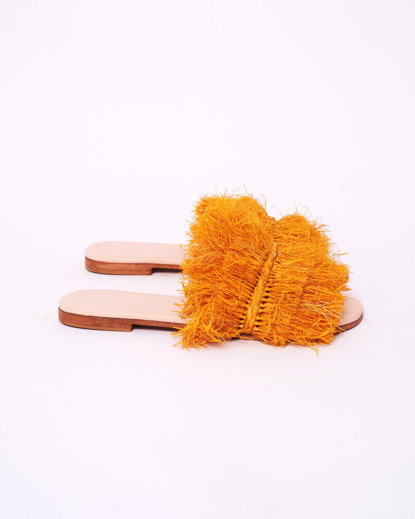 Women’s Orange Raffia Fringe Slides – Handmade in Morocco