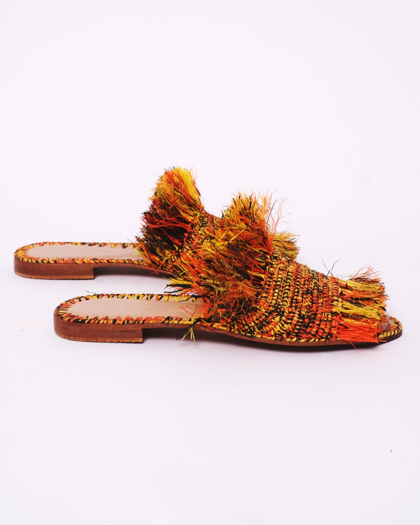 Sunset Fringe Raffia Slides – Handmade Moroccan Boho Sandals